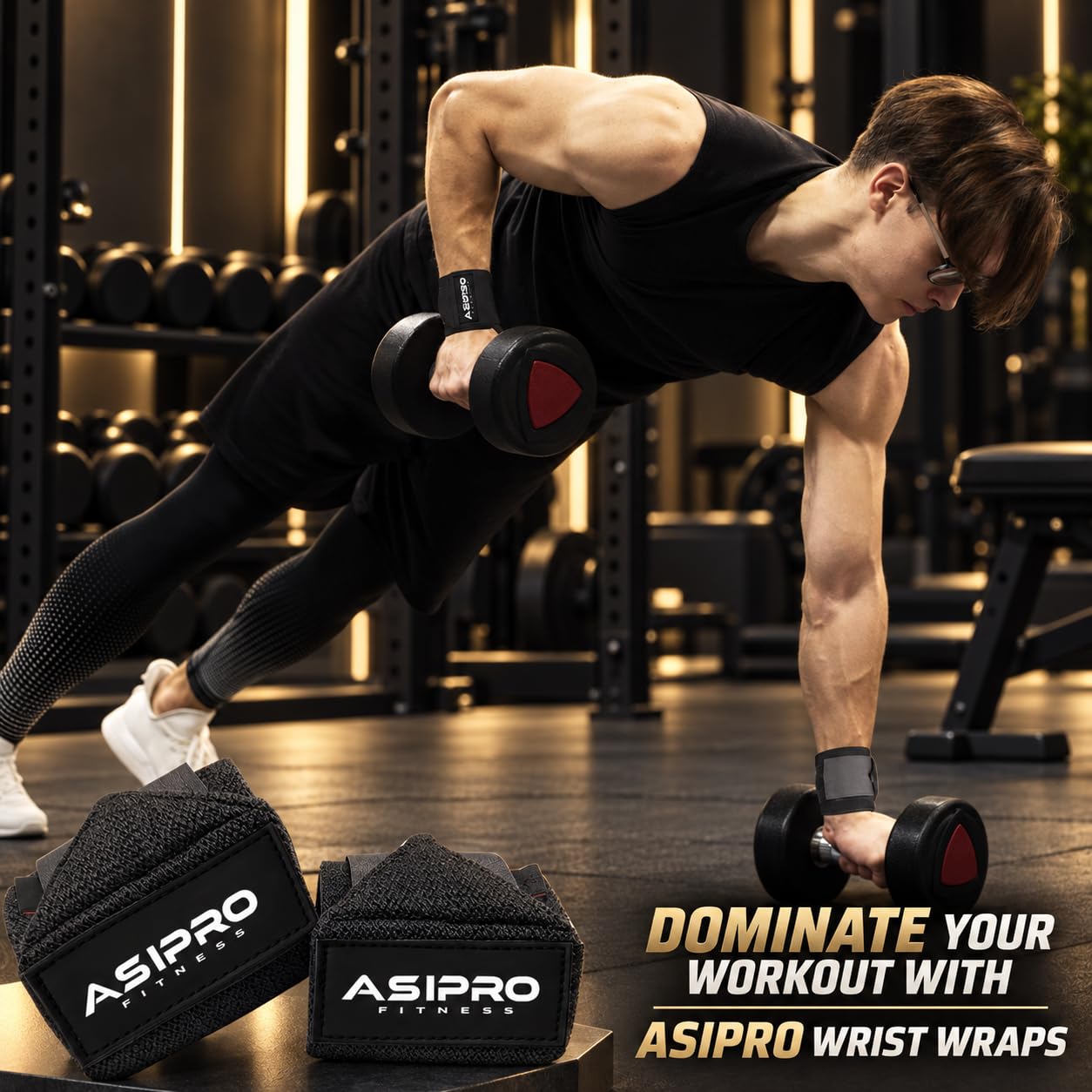 Thumbnail 5 de ASIPRO Zwart Weightlifting Wrist Wraps, Cotton Support, Black, Set of 2