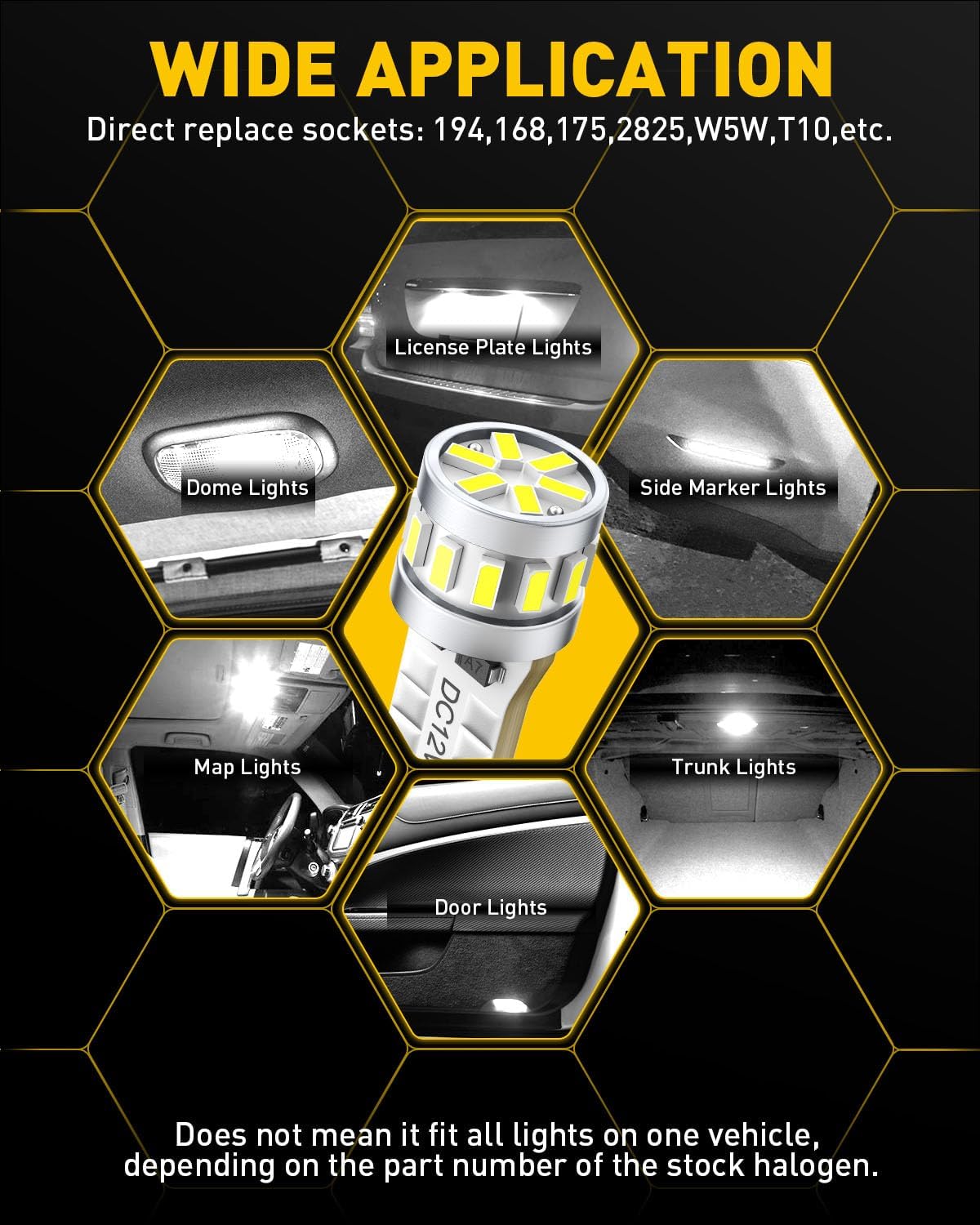 Detalle 2 de AUXITO T10 LED Bulbs 6500K Bright White – Pack of 2 (W5W/194/2825) for CANBUS Error-Free Vehicle Lighting