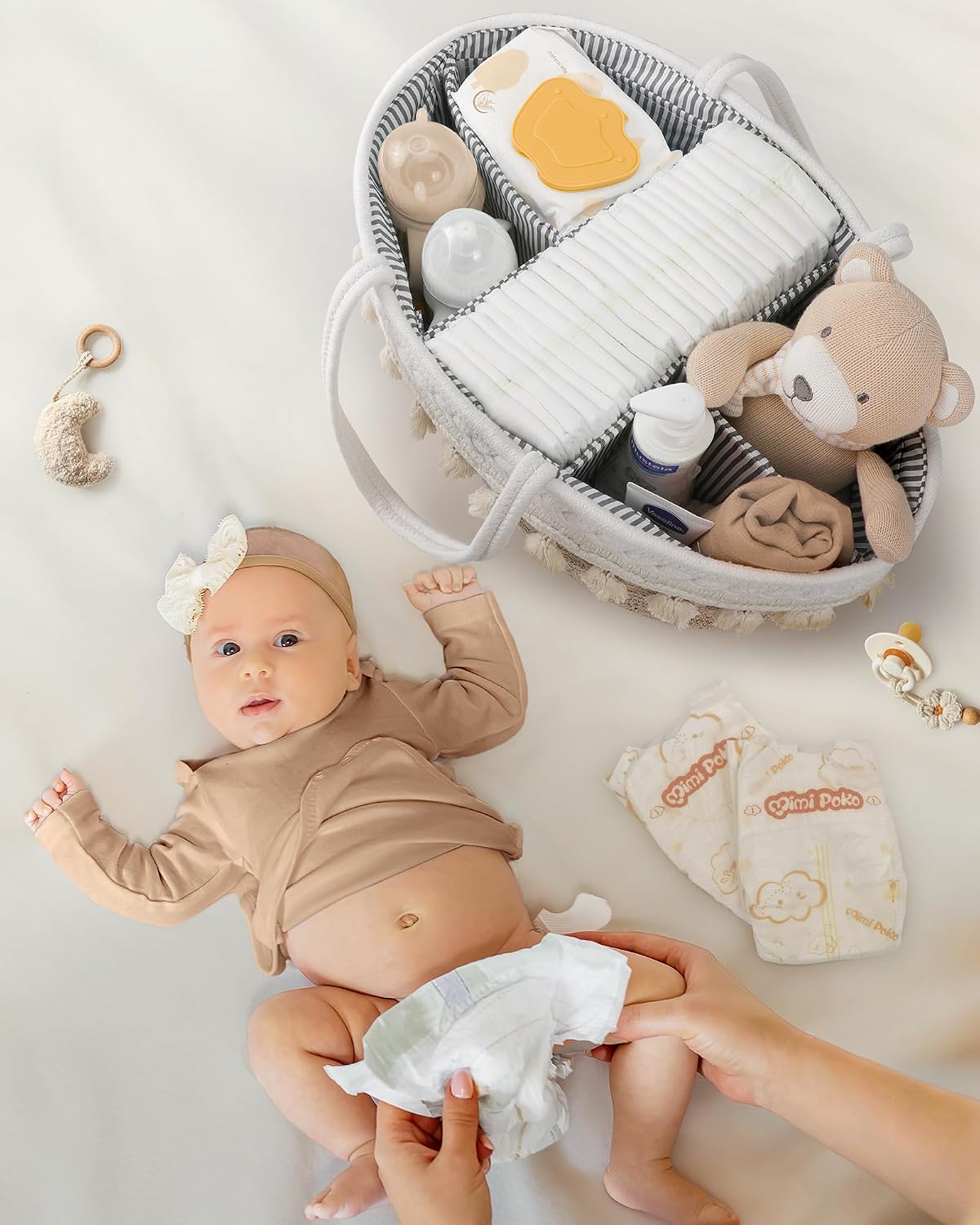 Thumbnail 5 de Maliton Baby Windel Caddy Organizer – Boho Wickeltisch Aufbewahrung 45×27×18 cm