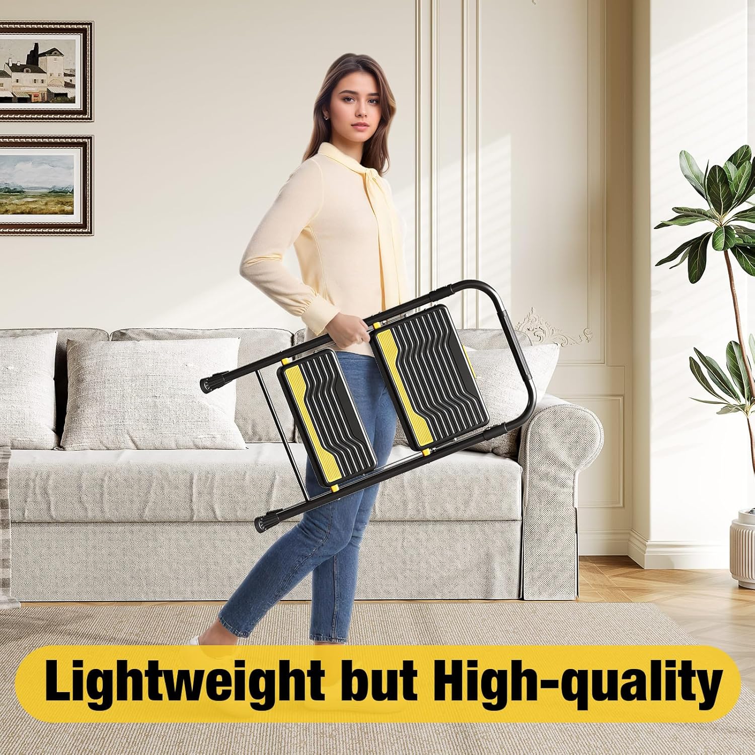 Detalle 2 de Urackify 2 Step Ladder (Heavy-Duty, 330 LBS capacity) with anti-slip steps and secure handrail