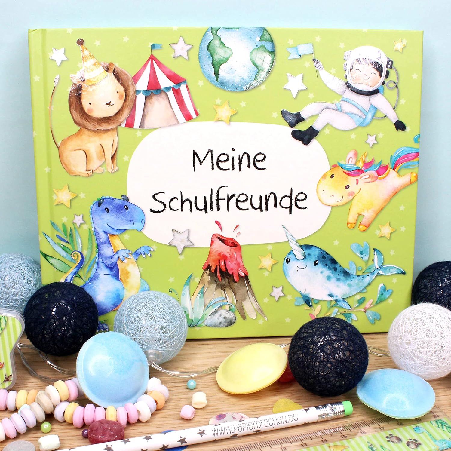 Thumbnail 6 de Papierdrachen Papierdrachen Freundebuch für Kinder (Grün) mit Dinos, Rittern & Astronauten – für 27 Freunde