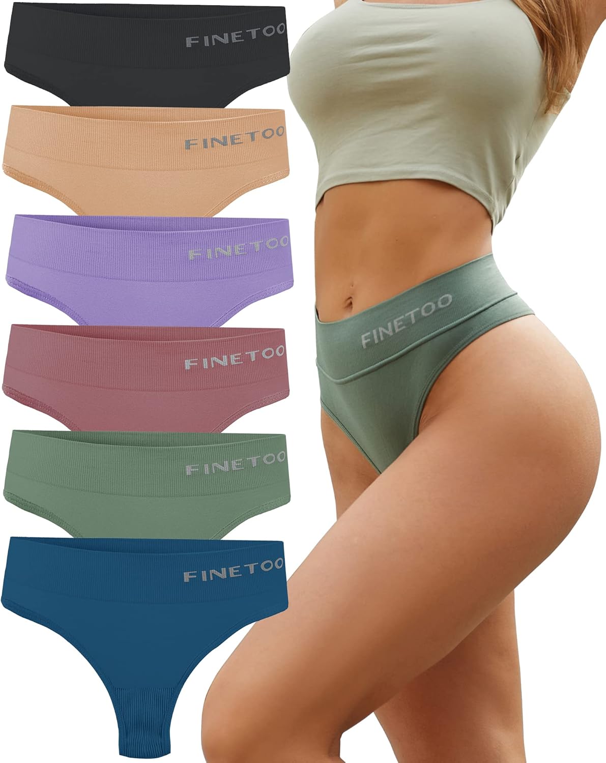 Thumbnail 6 de FINETOO set perizomi alto elastici traspiranti da donna, 4 pezzi