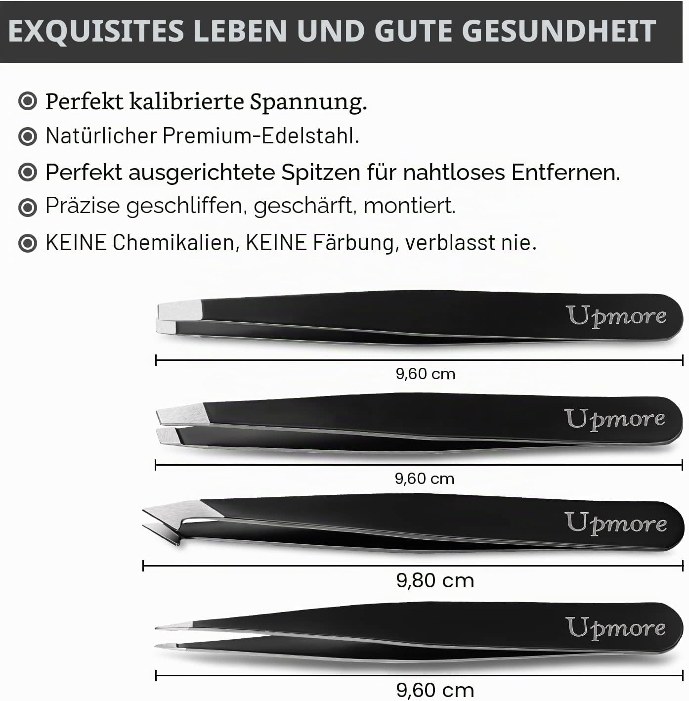 Detalle de Upmore 4x Pinzette Set Edelstahl 4er-Set
