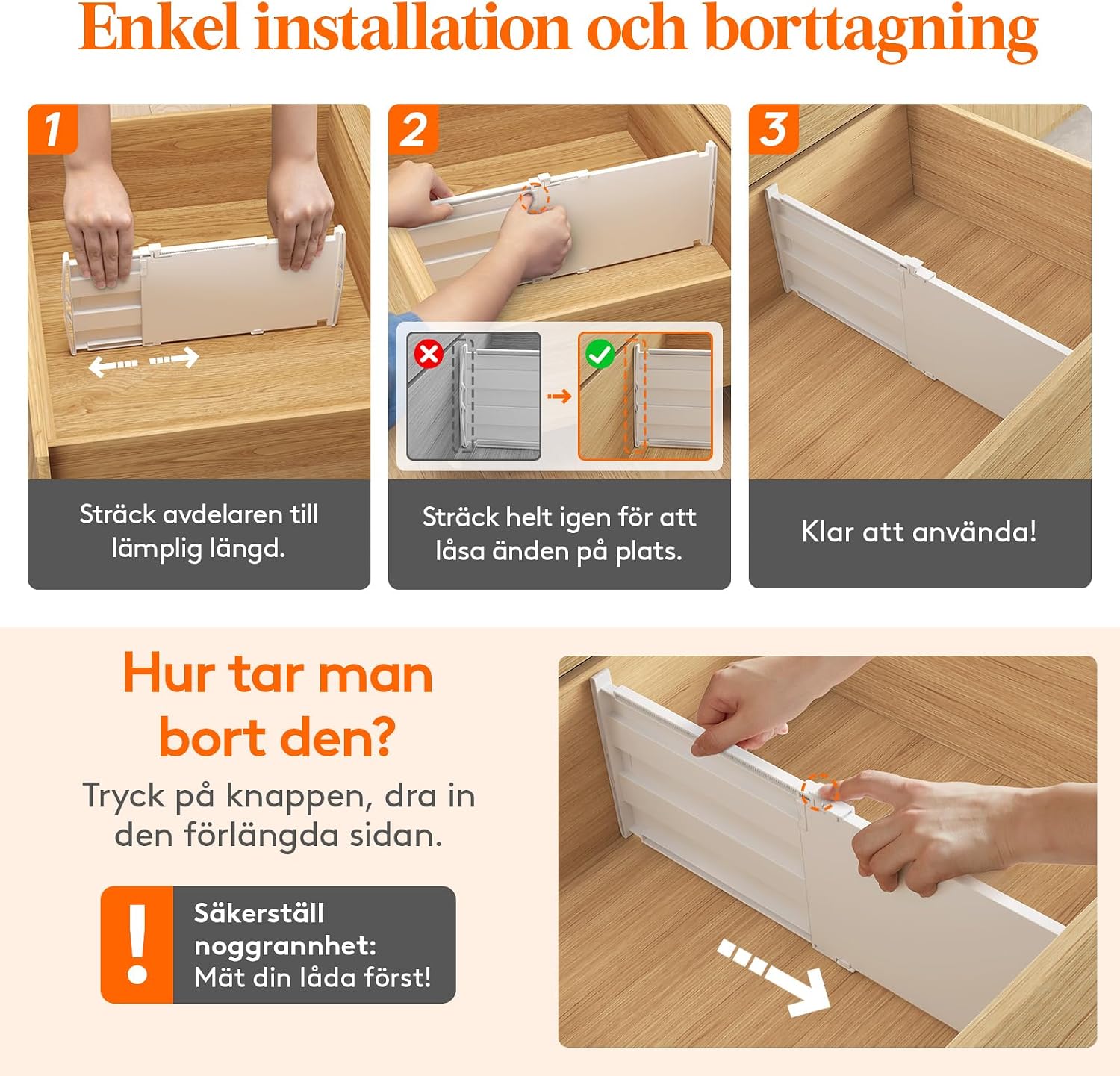Detalle de Lifewit 24566 lådavdelare, 4-pack, justerbara och 20,4 cm höga