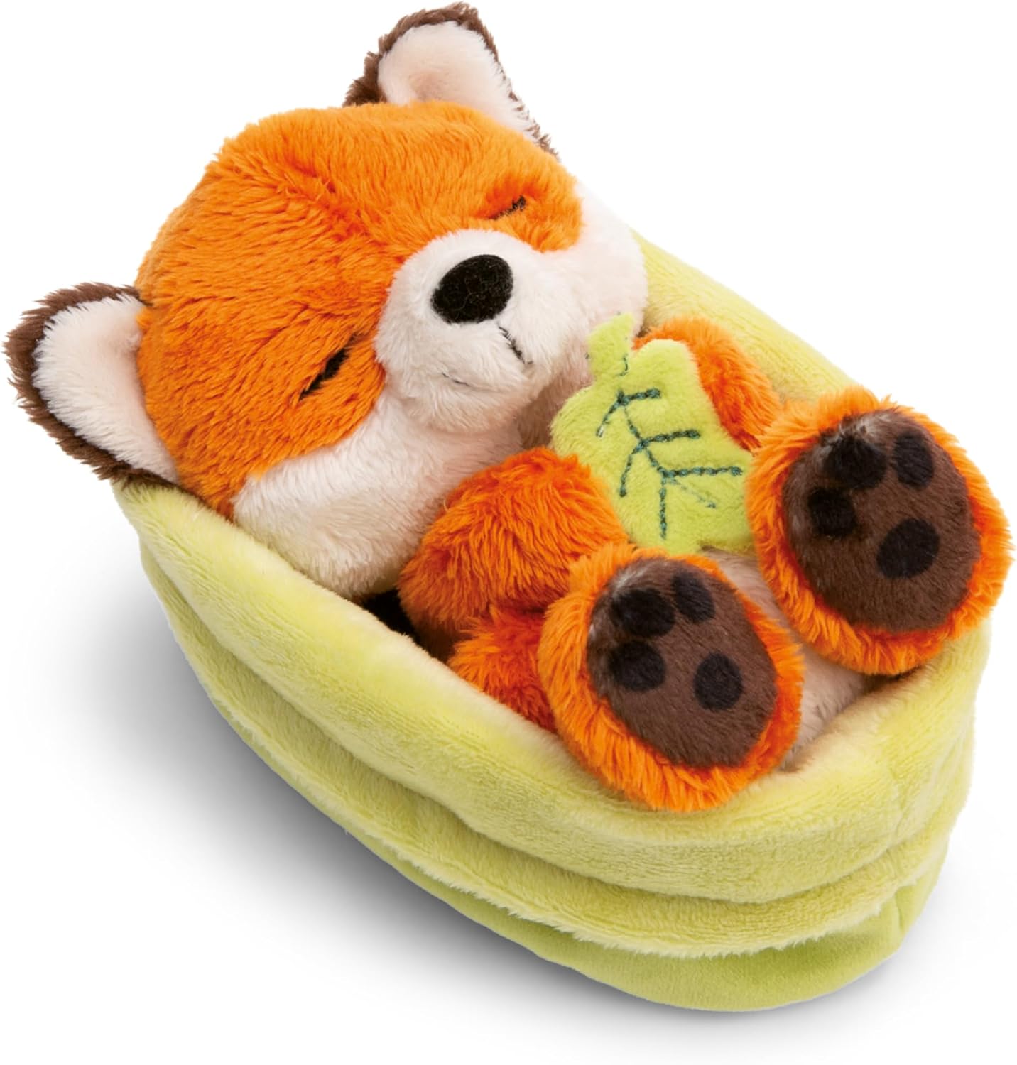 Detalle de NICI Kuscheltier Fuchs mit Blatt – 12 cm, schlafend im Körbchen, orange