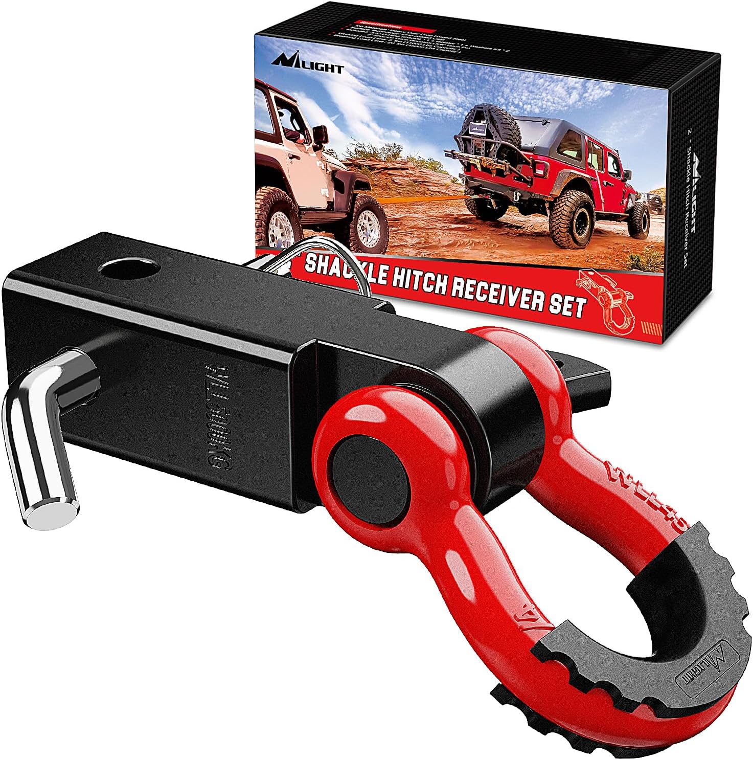 Detalle de Nilight 2-Inch Shackle Hitch Receiver Recovery Kit (45,000 LBs) with 3/4" D-Ring Shackle