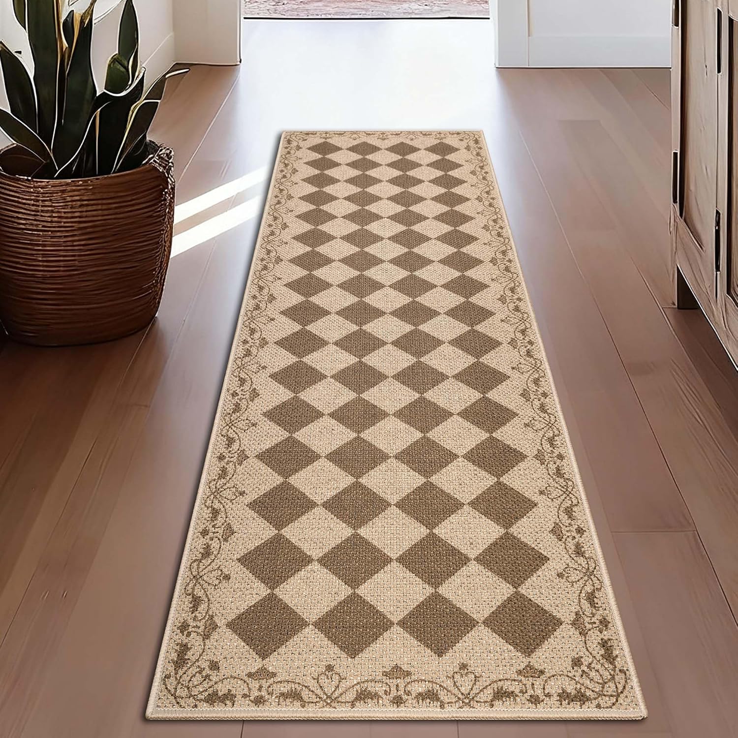 Detalle de Cekene Runner Rugs for Hallway 65x180cm – Non-Slip, Washable, Brown