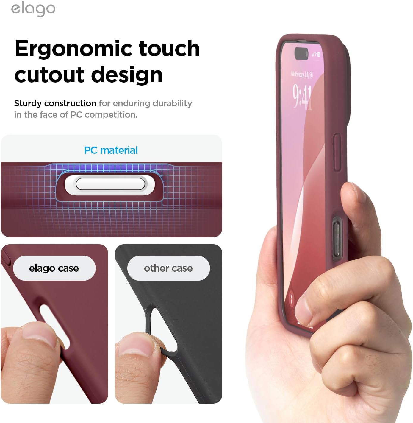 Thumbnail 6 de elago Coque Silicone Liquide Premium pour iPhone 16 – housse intégrale antichoc en silicone liquide (Bordeaux)