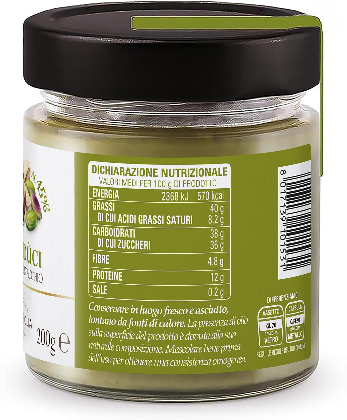 Detalle 2 de AGISICILIA Pistazien-Creme (200 g) – Pistazienmus Brotaufstrich mit 45% Pistazien, ohne Palmöl