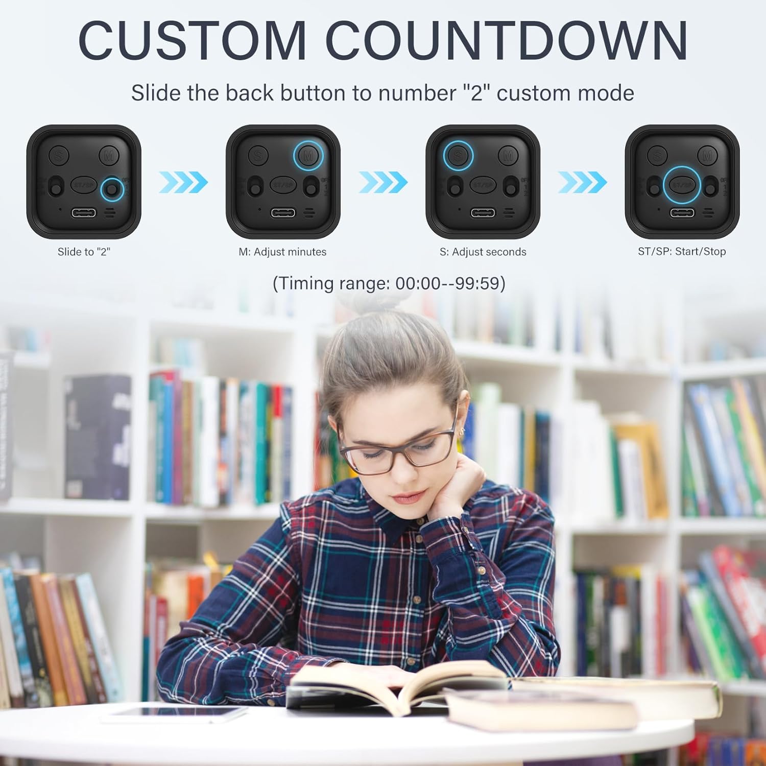 Detalle 2 de Rotating Pomodoro Timer 5/25/10/50 Minutes Preset Desk Flip Timer (Gravity Sensor, Custom Modes)