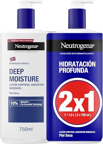 Neutrogena Fórmula Noruega Hidratación Profunda Loción de Absorción Inmediata (2 X 750 ml), crema hidratante corporal con Pro-Ceramida y Glicerina, para piel seca