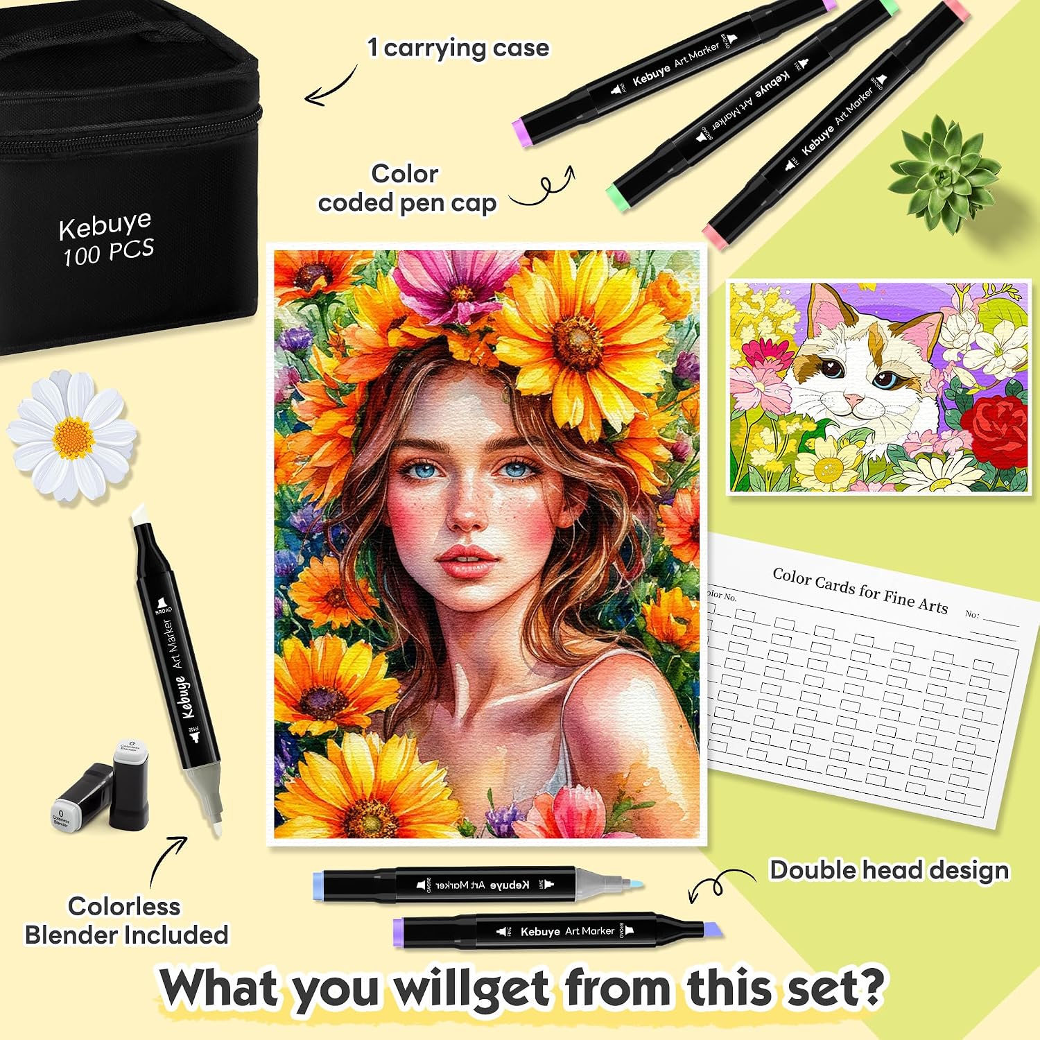 Thumbnail 2 de Kebuye 100-Colour Alcohol Based Markers Set with Carrying Case