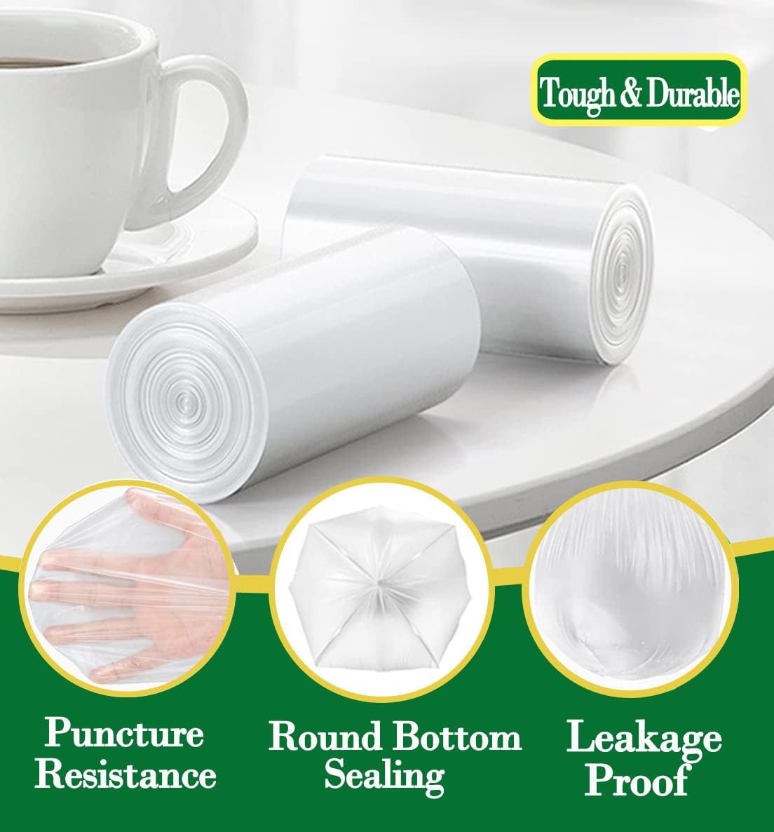 Detalle 2 de Hommaly 2 Gallon Clear Trash Bags (120 pcs) – Extra Strong, Leak-Proof, Unscented Bin Liners for 1.8–2 gal Waste Bins