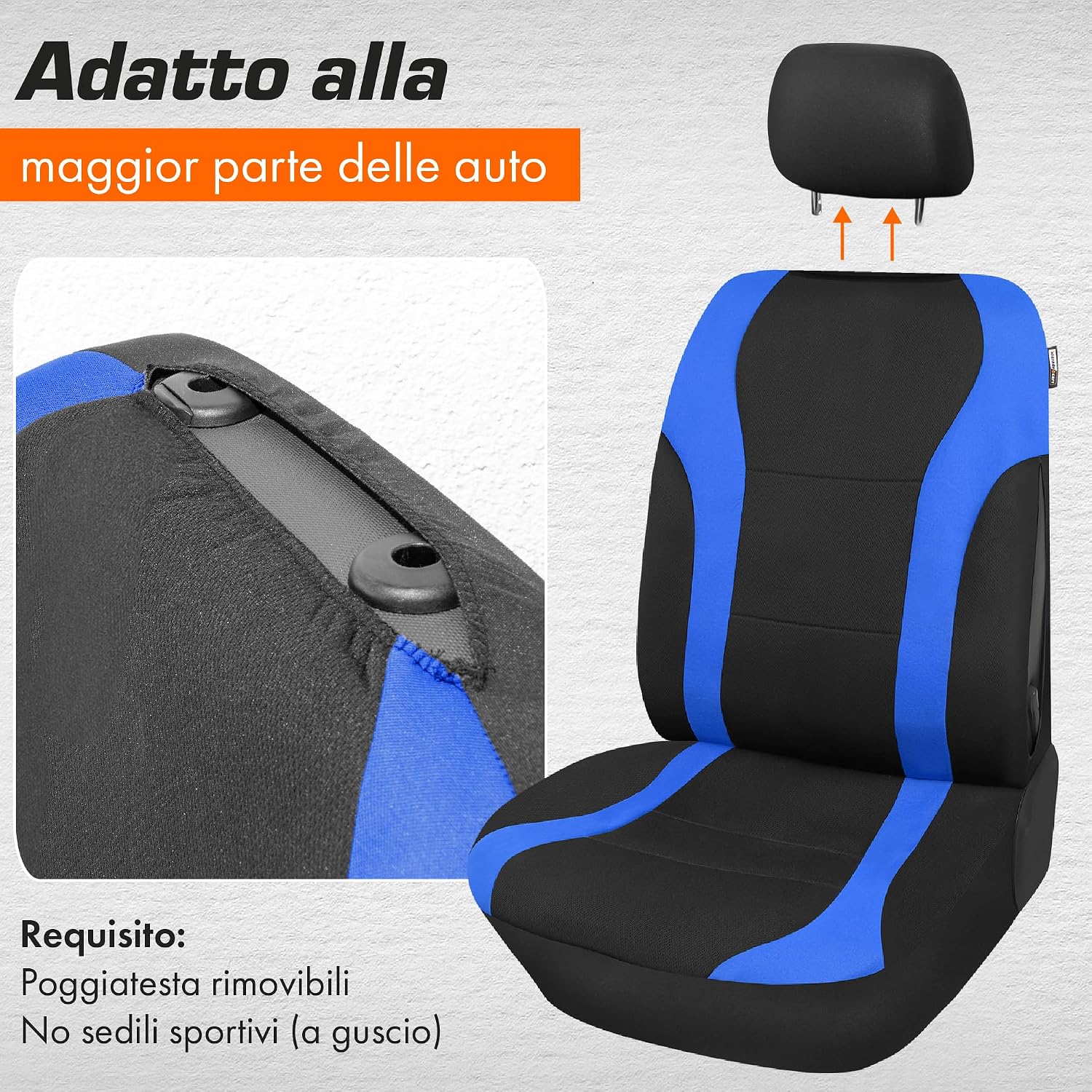 Thumbnail 5 de Upgrade4cars Coprisedili auto anteriori universali nero/blu (set da 4 pezzi con copri-poggiatesta)