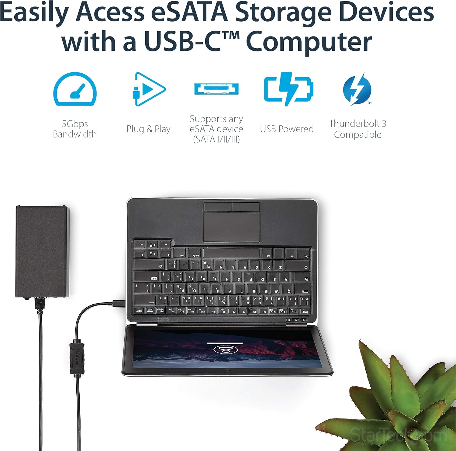Thumbnail 1 de StarTech.com USB-C to eSATA Cable (USB 3.0 to eSATA Converter) for HDD/SSD/ODD, 3 ft/1m, 5 Gbps – USB3C2ESAT3