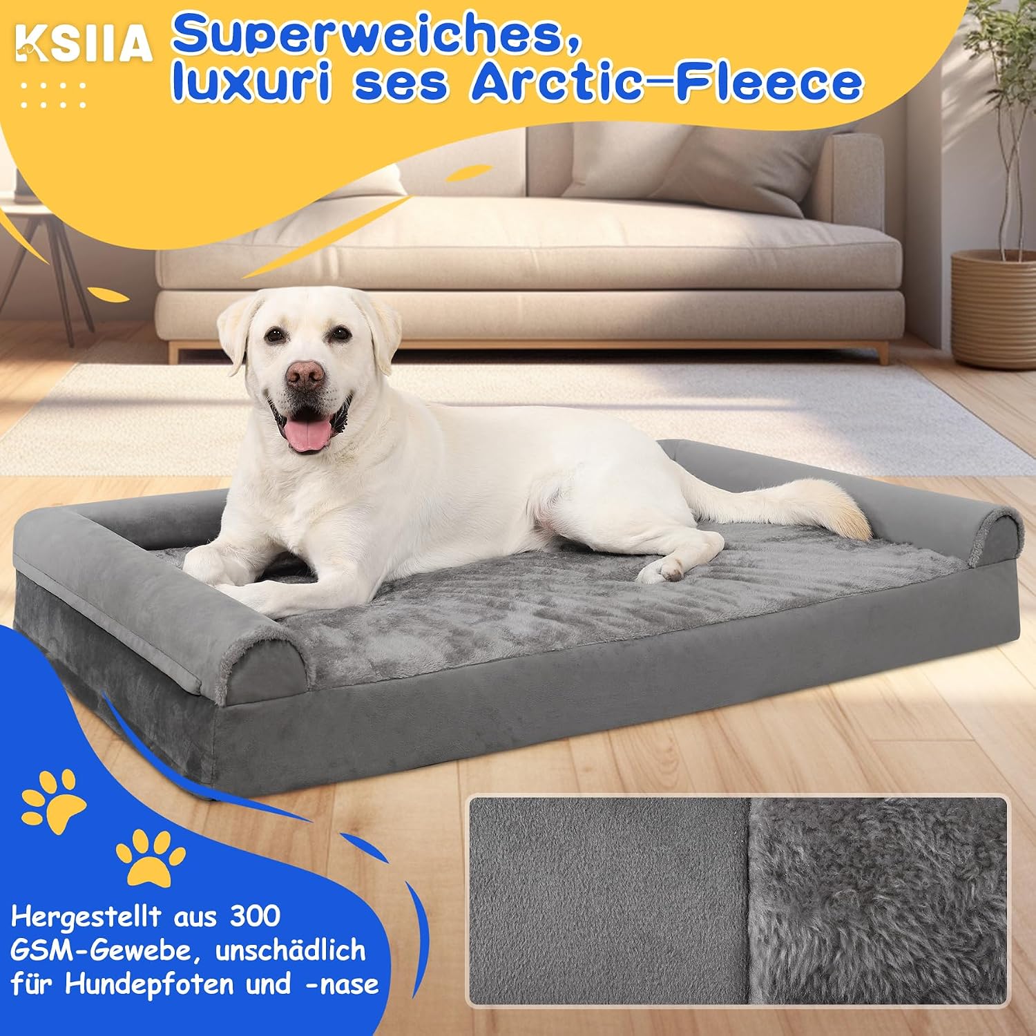 Thumbnail 6 de KSIIA Hundebett Grosse Hunde – Orthopädisches XXL Hundekissen 121x76x18 cm, graue Bezug-Überzüge abnehmbar und waschbar