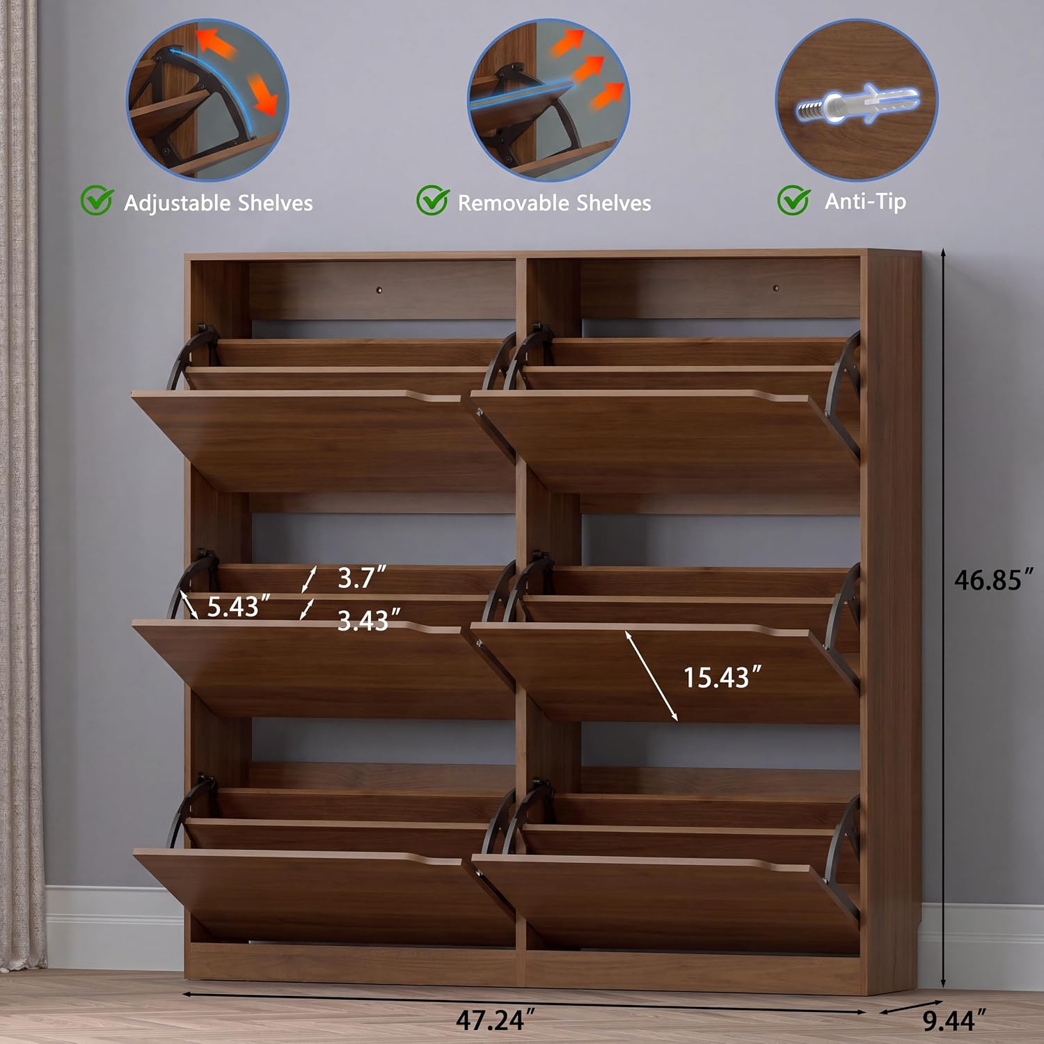 Detalle 2 de BORNOON Shoe Cabinet with 6 Flip Drawers