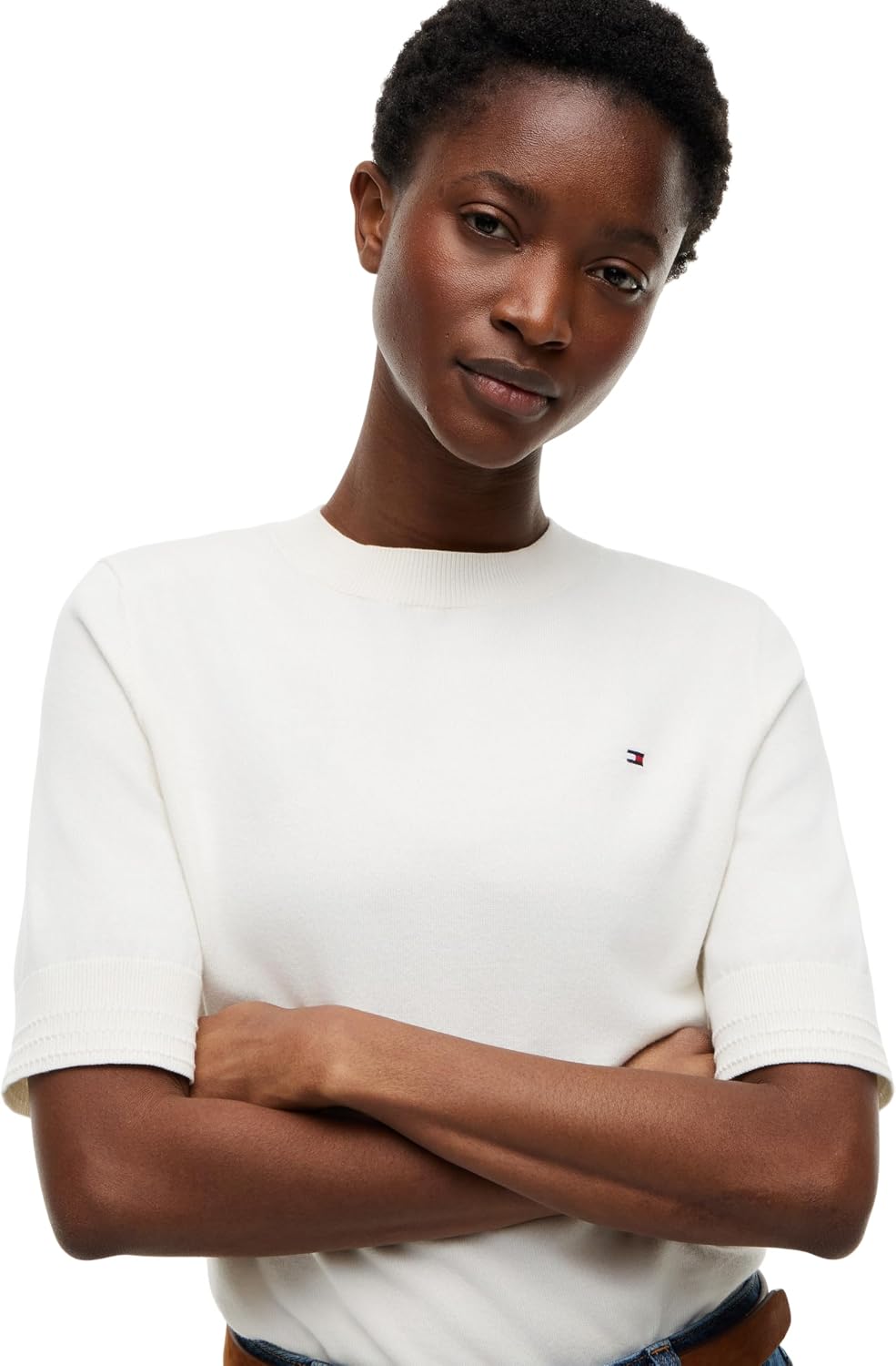 Detalle 2 de Tommy Hilfiger pullover donna in jersey fine (GG) a maniche corte Ww0ww49705