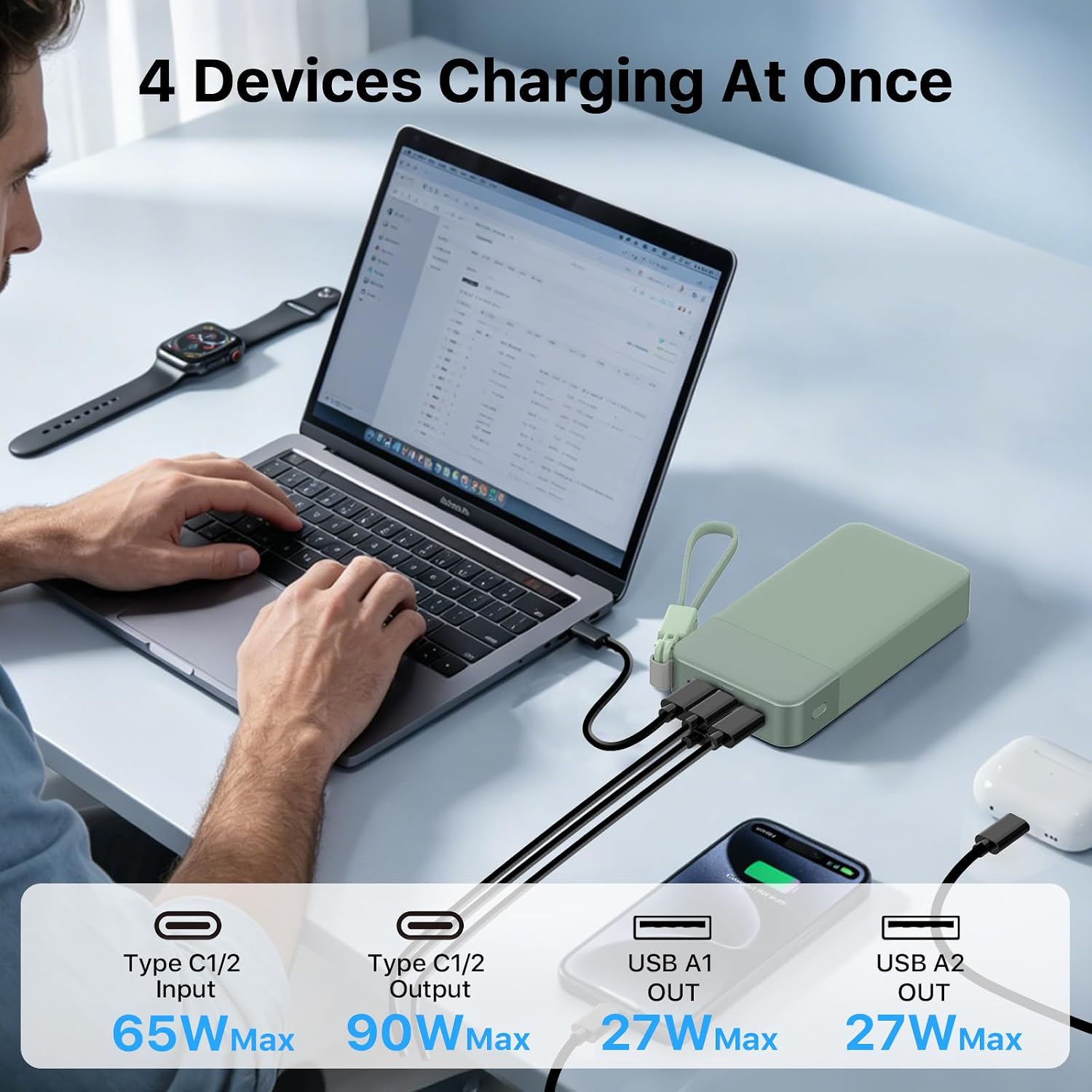 Detalle de NOBIS N2981 90W 20,000mAh Power Bank with Digital Display