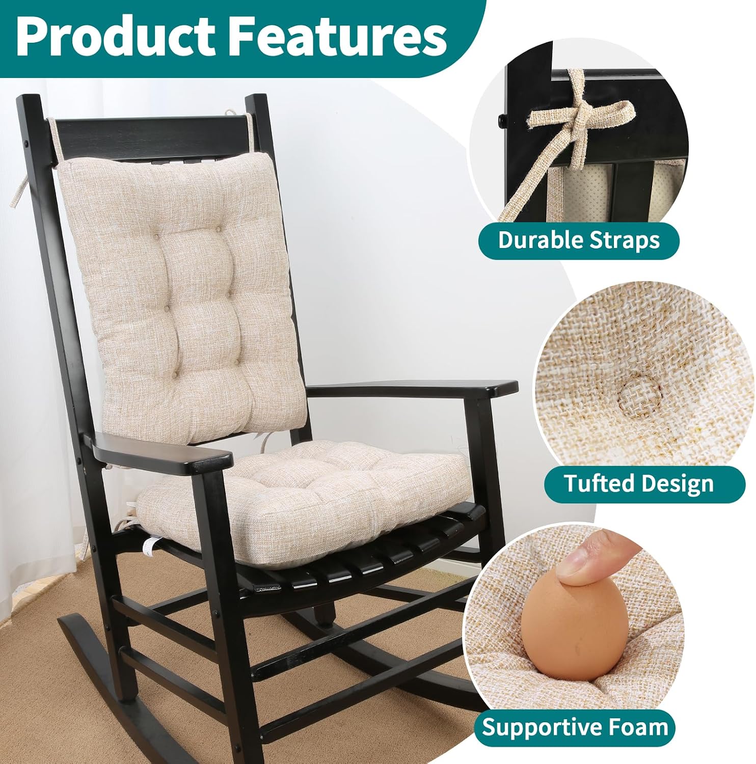 Detalle de SINOSSO Rocking Chair Cushion Set 17 x 17 Inches