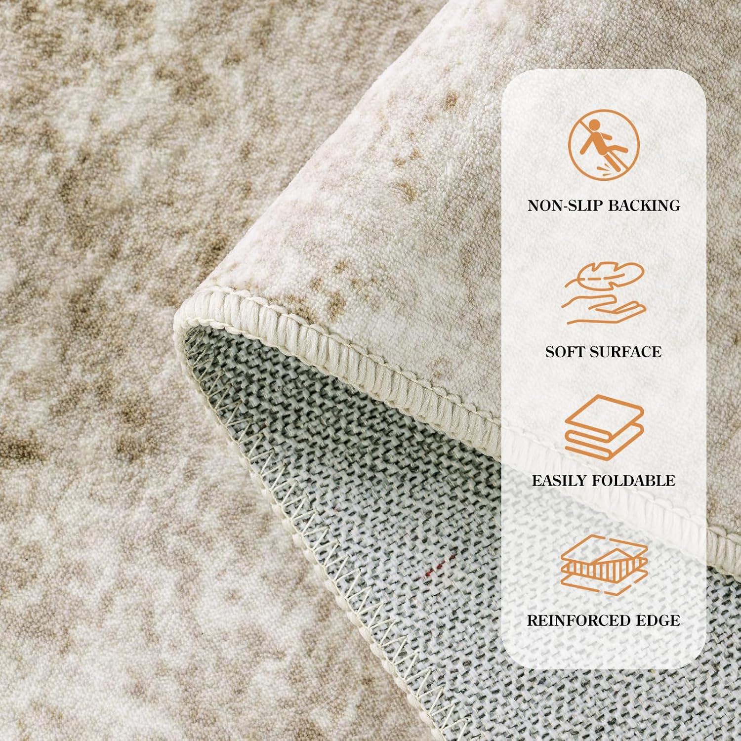 Detalle de DEITAS Area Rug 200x290 cm – Beige, Machine Washable, Non-Slip, Low Pile