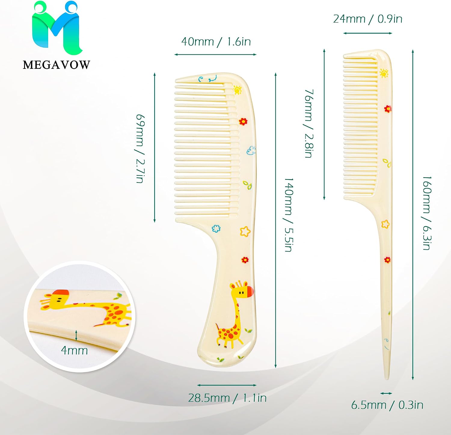 Detalle 2 de MEGAVOW 4 Pcs Hair Brush and Comb Set for Kids – Cute Detangle Brushes and Carved Comb
