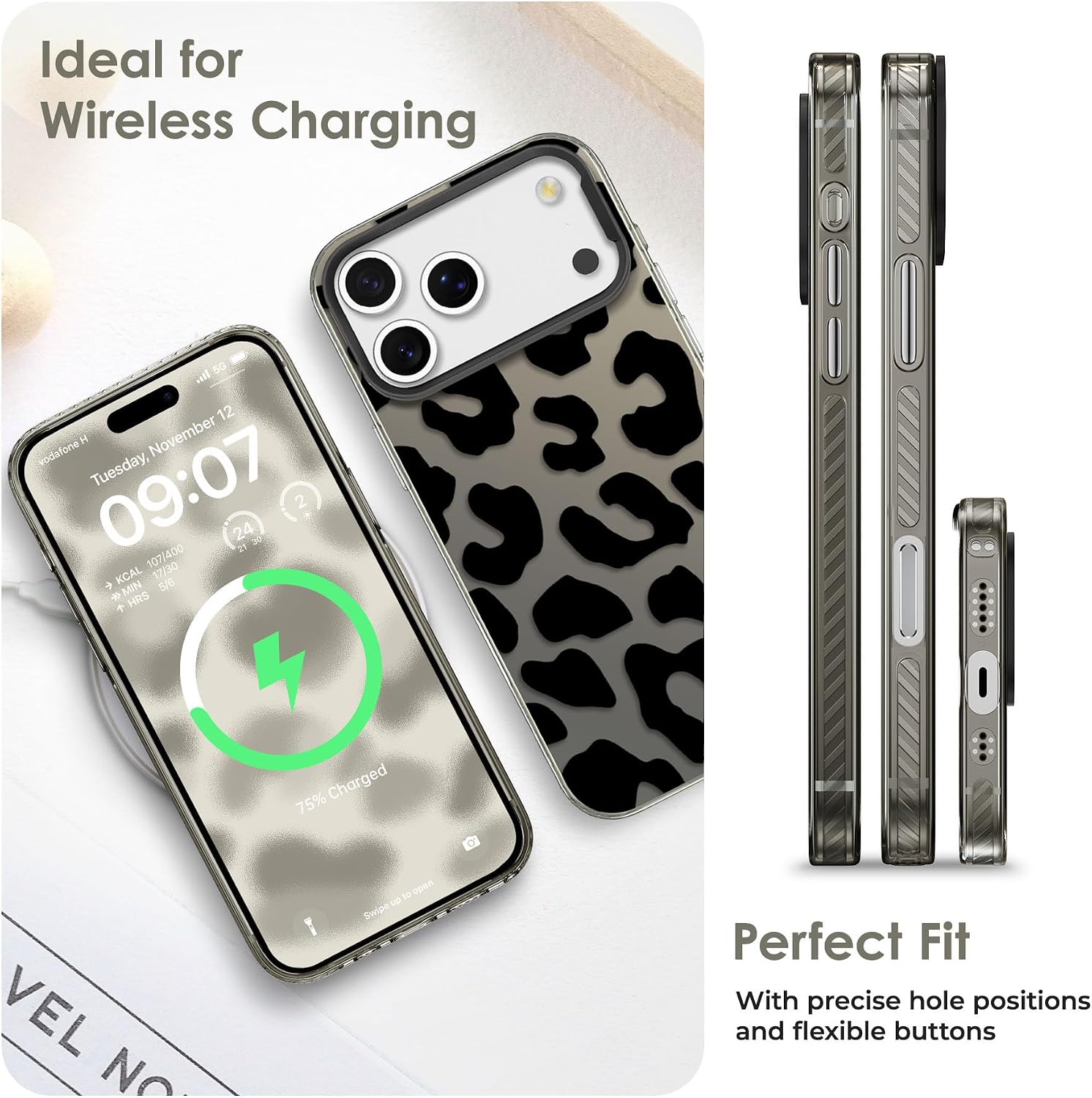 Detalle de ZCDAYE Case for iPhone 17 Pro – Black Leopard TPU Shield