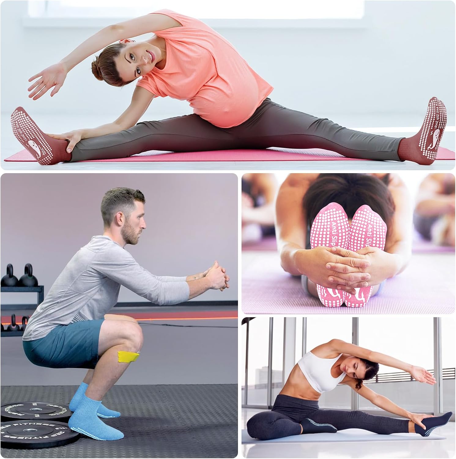 Detalle 2 de TENQUAN Yoga Socken mit rutschfestem Griffmuster (2 oder 4 Paar) für Damen & Herren, Unisex 35–46