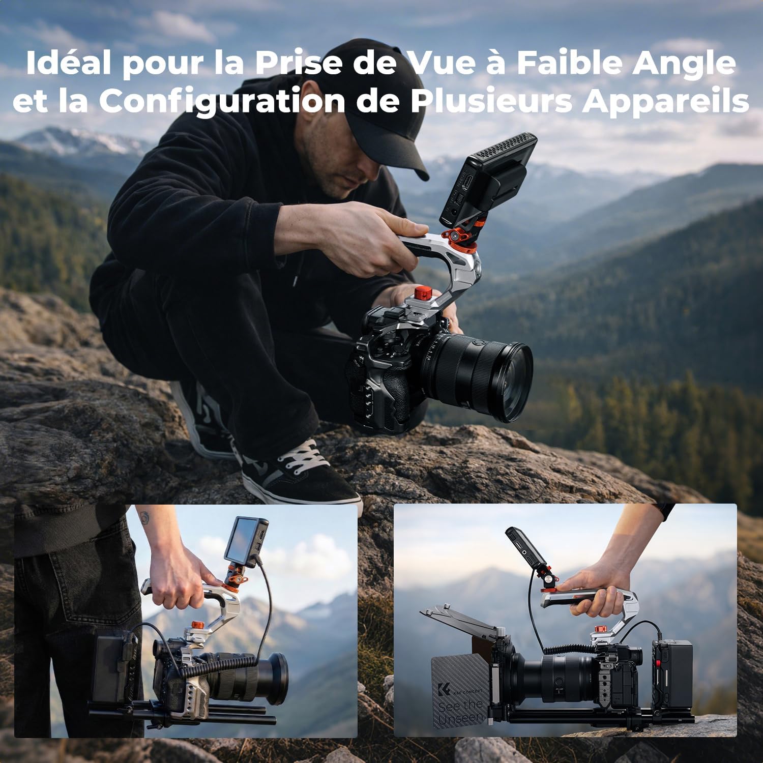 Thumbnail 6 de K&F CONCEPT Poignée supérieure métal avec rail NATO et cold shoe 1/4"-3/8" (capacité 10 kg) + vis Arri