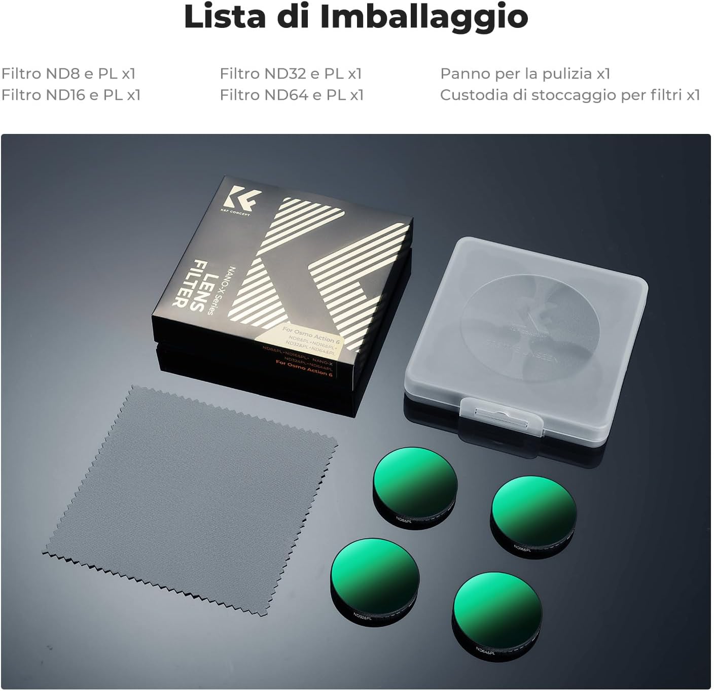 Thumbnail 6 de K&F CONCEPT Kit di 4 filtri Snap On ND&PL per DJI Osmo Action 6 (ND8/PL, ND16/PL, ND32/PL, ND64/PL)