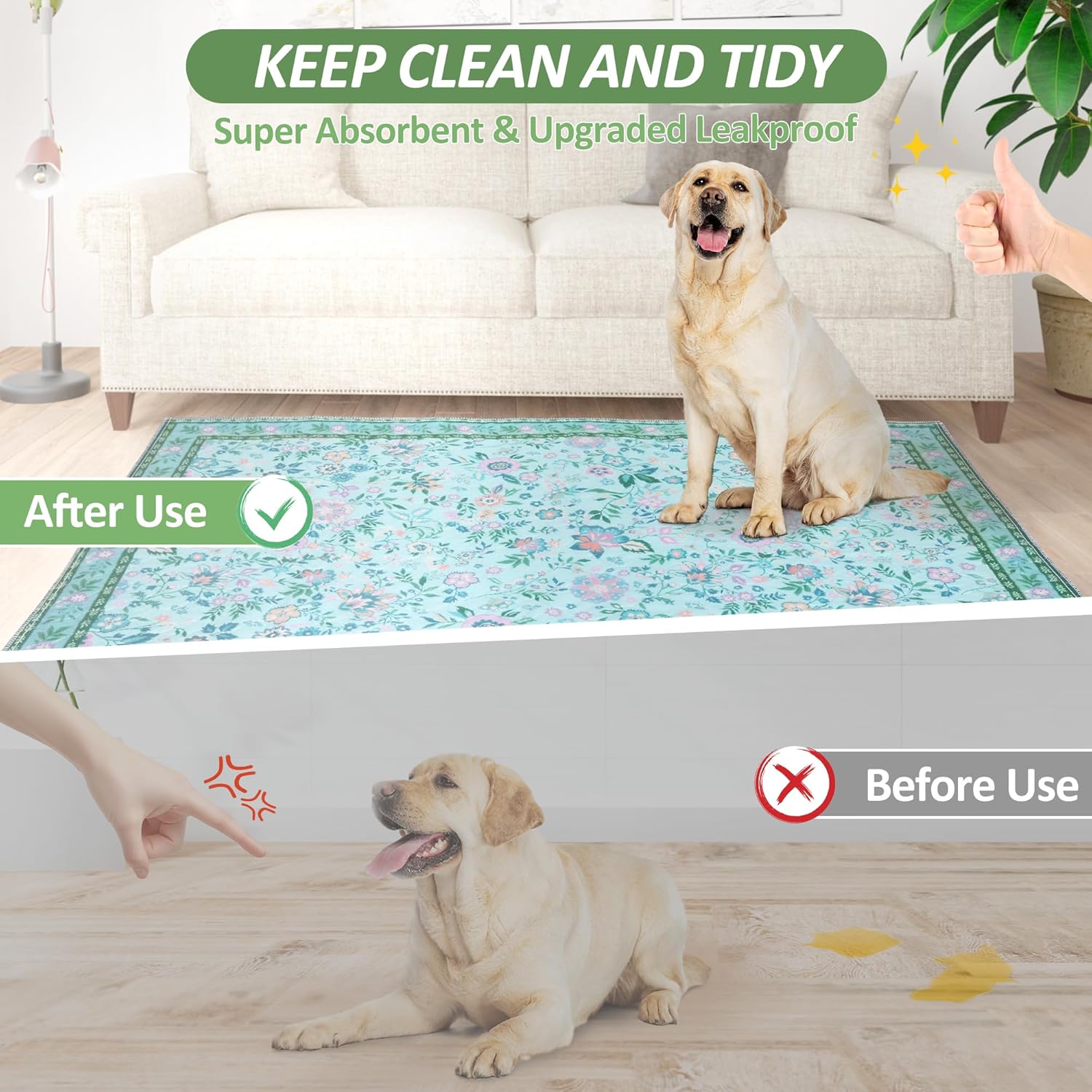 Thumbnail 6 de Baodan Washable Puppy Pads (2 Pack) Waterproof Dog Pee Pads, 45x60 cm, Flower Pattern