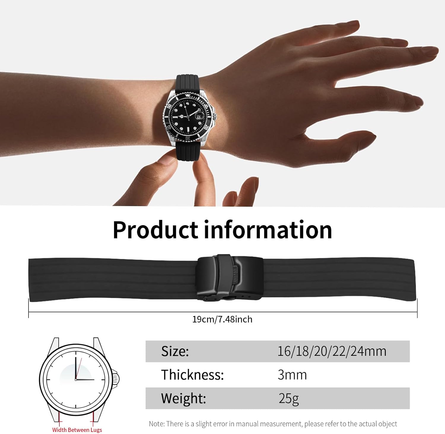 Thumbnail 5 de ULLCHRO Unisex-Kautschuk-Armband mit Edelstahl-Faltschließe in Schwarz (schneller Wechsel)
