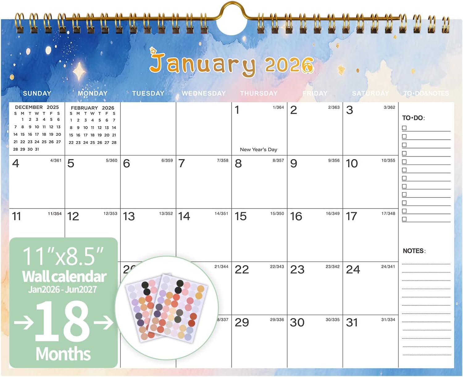 2026-2027 Wall Calendar 18-Month Large Ruled Blocks 📅