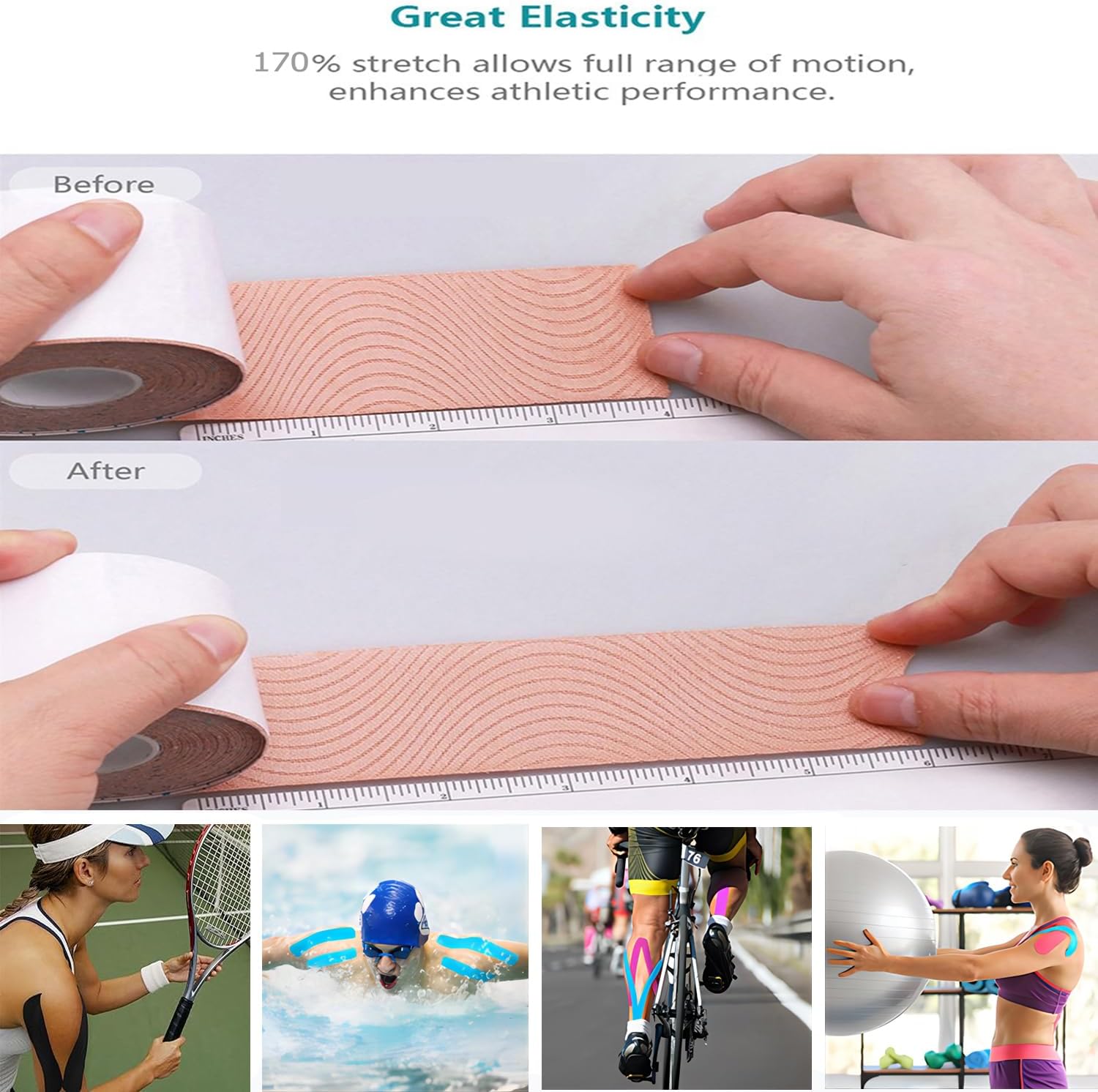 Detalle de 40PCS Kinesiology Tape Pre-Cut: Original Cotton Elastic Premium Athletic Tape (Skin Colour)
