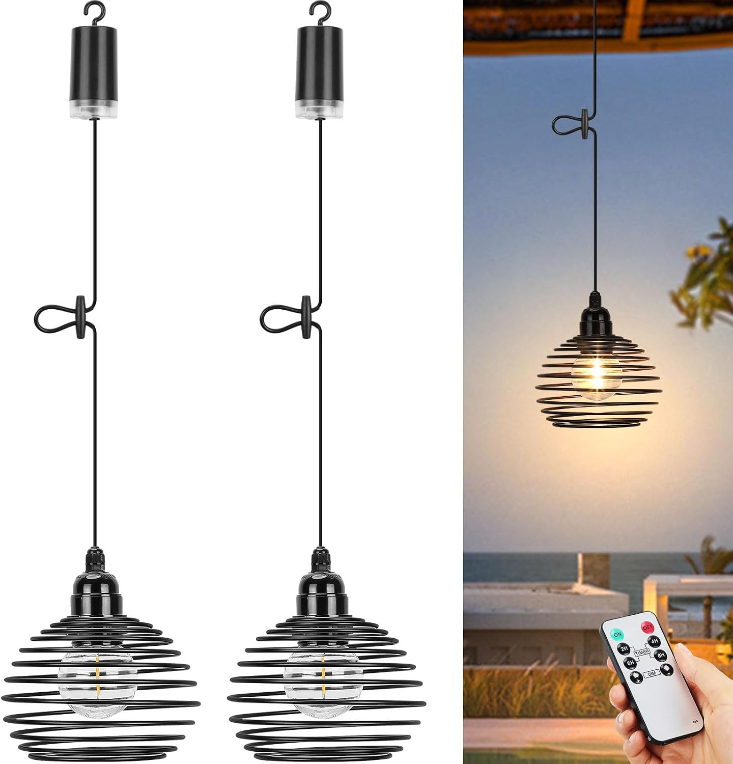Detalle de Glowlit YX-80011934 draadloze hanglamp met E27-fitting, dimmer en timer