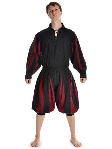 HEMAD Pantalons Landsknecht médiéval pour Hommes – Calf-Longueur, coton pur, Noir-Rouge (S/M)