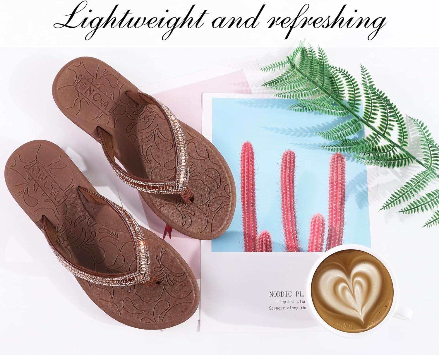 Thumbnail 6 de ONCAI Women's Rhinestone Flip Flops: Yoga Mat Comfort for Summer Walks