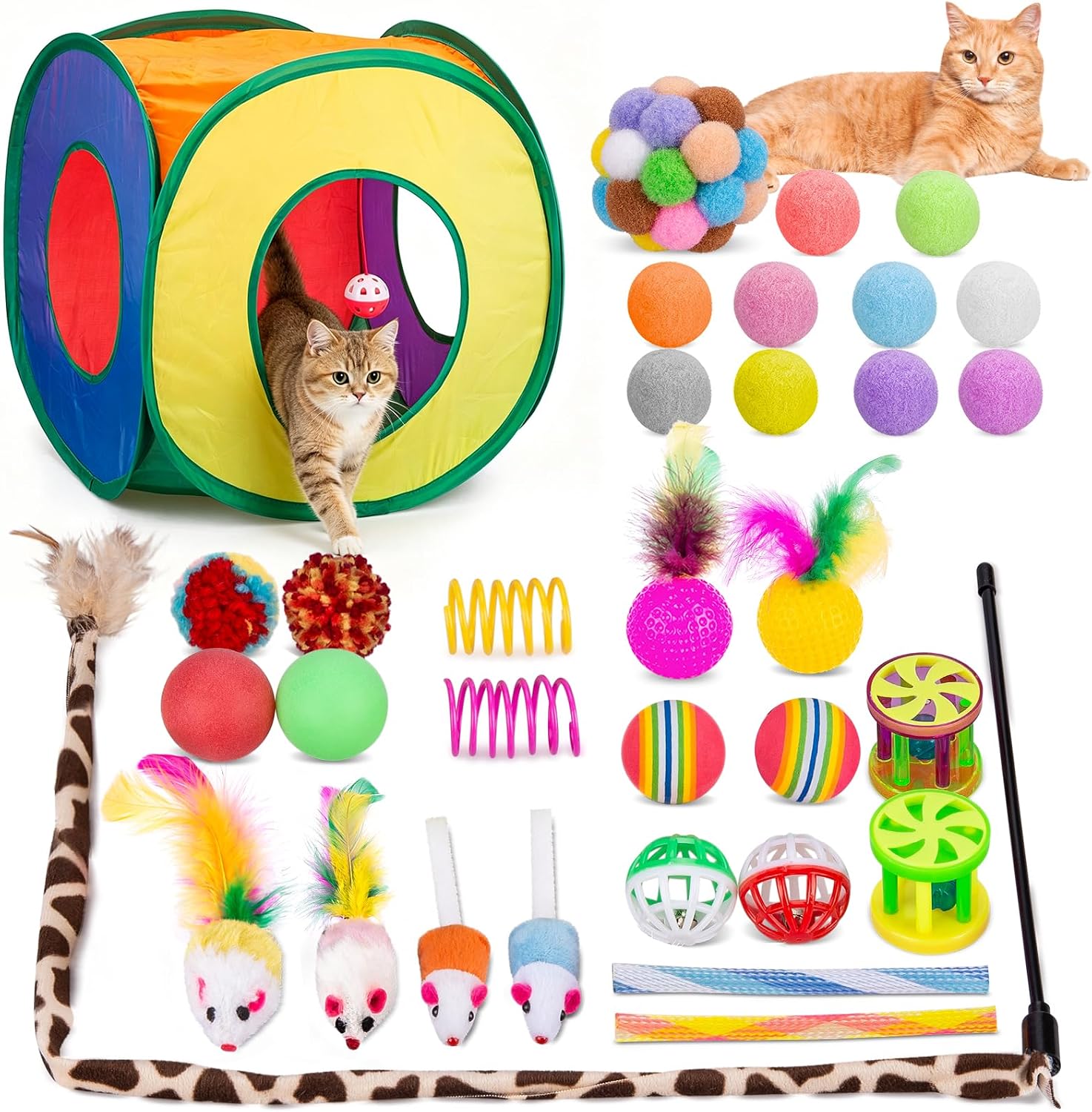 Detalle de Retro Shaw 33-Piece Cat Toy Set with Collapsible Cube Tunnel