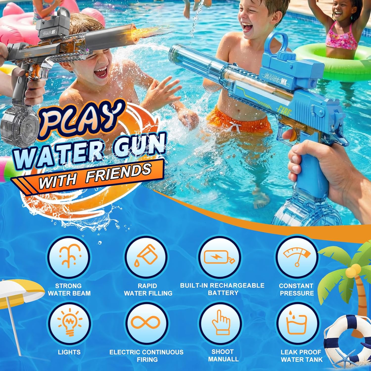 Thumbnail 5 de UROINT Electric Water Gun Toy 2-Pack – Automatic Blaster Pistol for Kids and Adults (Blue & Black)
