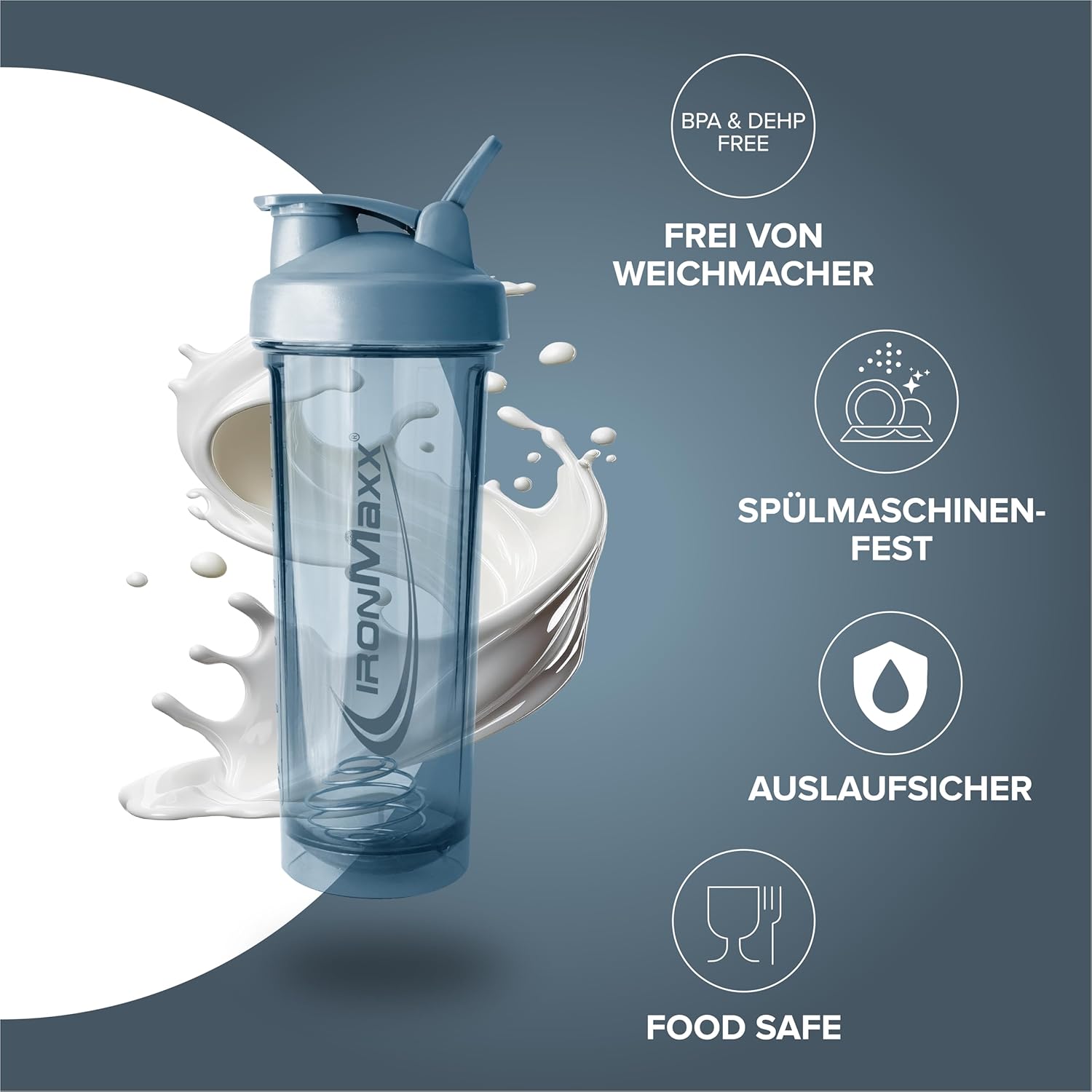 Detalle 2 de IronMaxx Premium Shaker – Kyanite Blue 700 ml: Auslaufsicher, BPA-frei, mit Siebkugel und Dosierungsskala