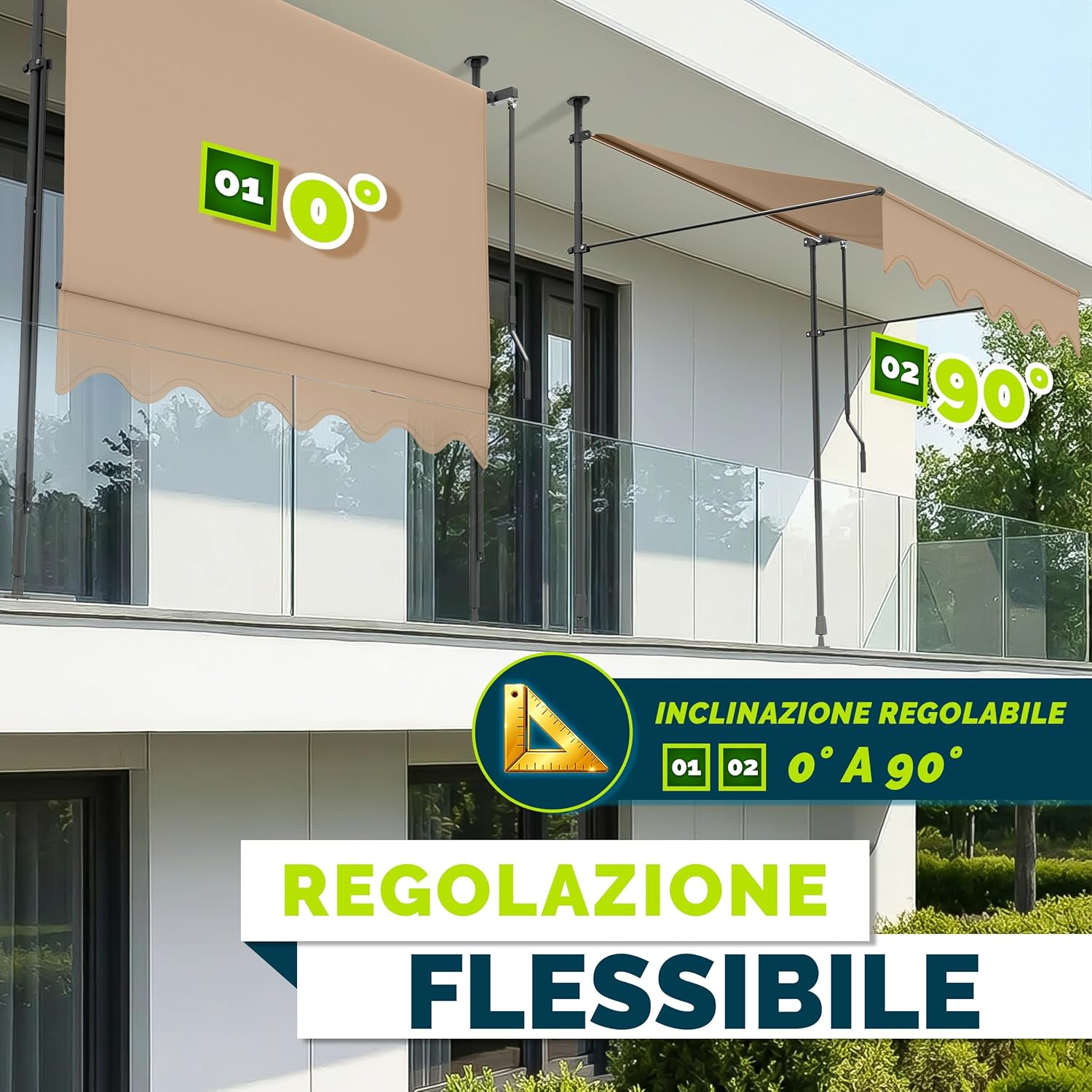Thumbnail 1 de Tillvex Tenda da Sole a Bracci con Manovella 150 cm – Protezione per Balcone, Taupe, Altezza Regolabile