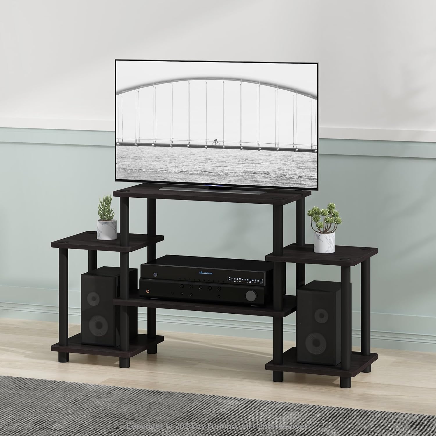 Thumbnail 1 de Furinno 11257DWN Mobile Porta TV, Marrone (Dark Walnut) – Round Tube, Corner Square
