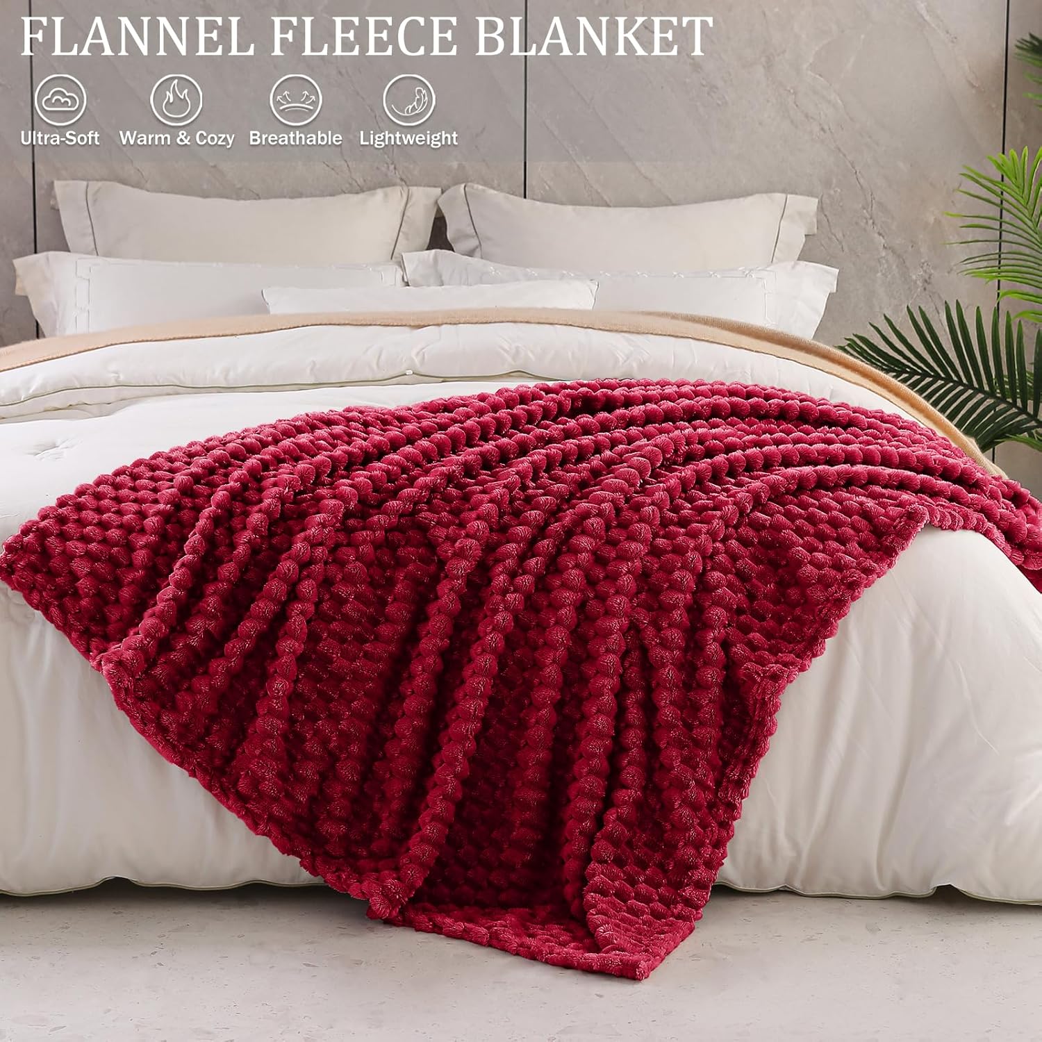 Thumbnail 2 de Exclusivo Mezcla King Size Fleece Blanket (230x265 cm) – deep red plush sofa throw for all seasons