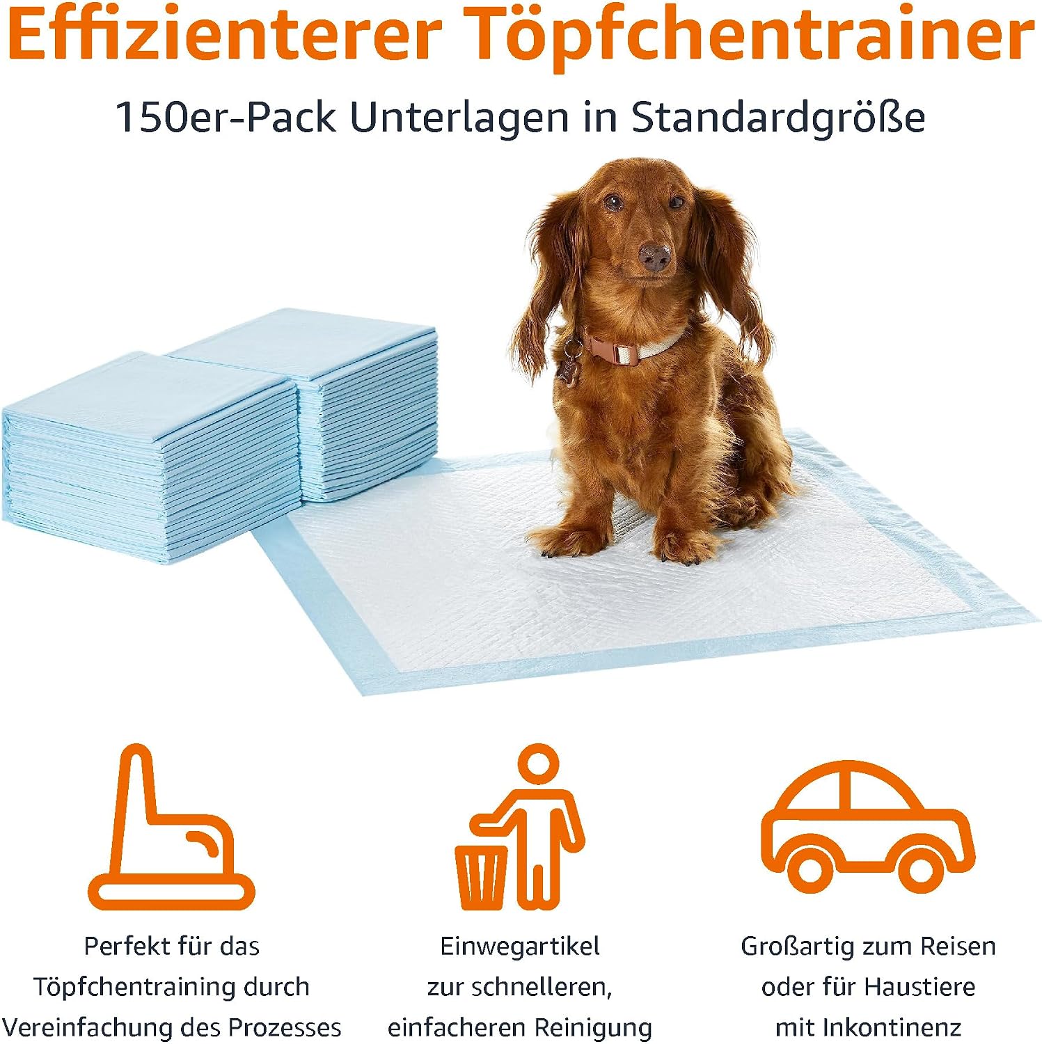 Detalle de Amazon Basics Hunde-Pinkeltücher für das Töpfchentraining – 30 Stück, 5-Schicht, 56 x 56 cm, parfümiert, blau/weiß