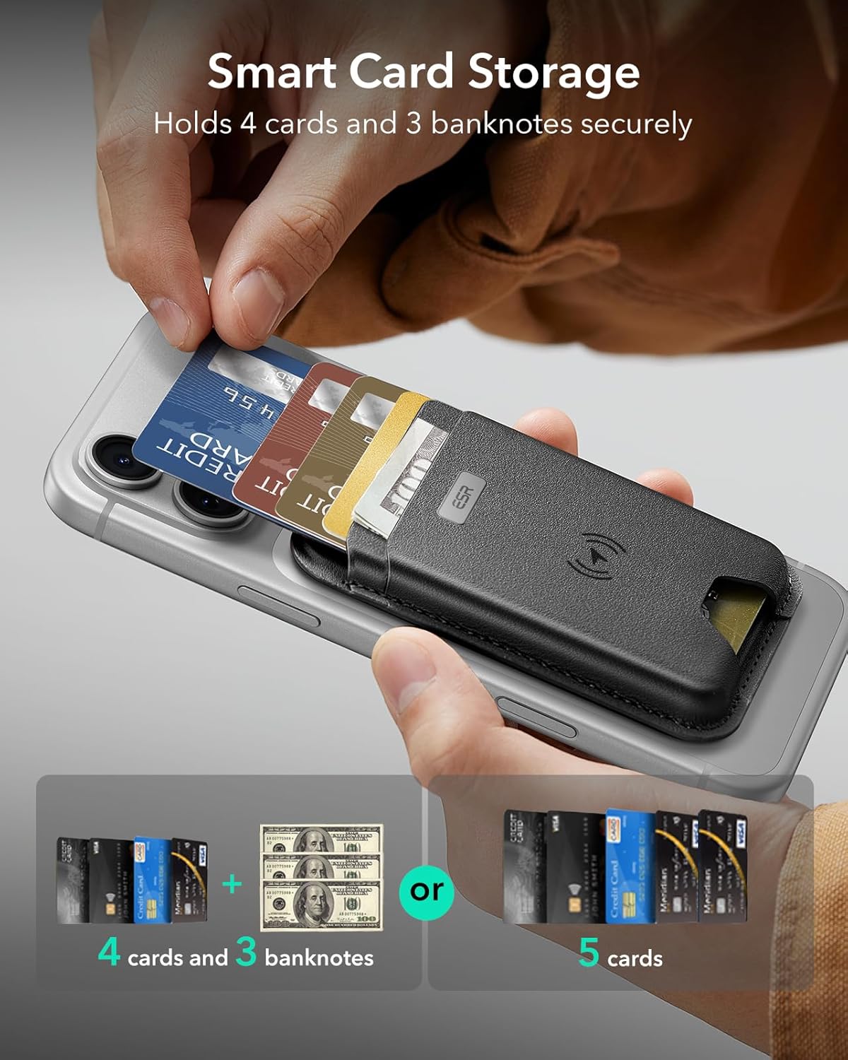 Detalle de Porte-cartes MagSafe ESR avec Localisation et RFID — 5 cartes, noir