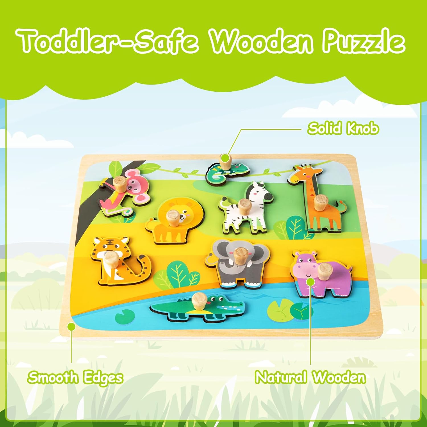 Thumbnail 3 de Funsland Wooden Animal Peg Puzzles for 1 Year Olds: Montessori-inspired Animal Puzzles for Early Cognitive Skills