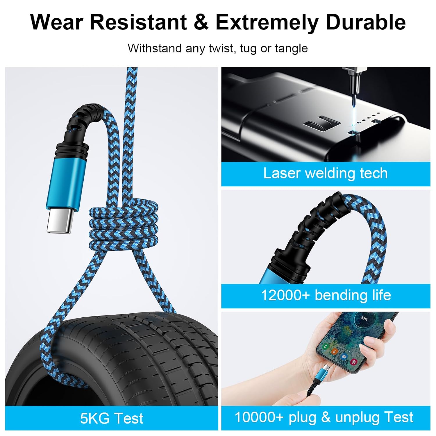 Thumbnail 3 de 10FT/3Pack USB C Cable: 3.1A Fast Charging & Sync for iPhone, Samsung, Pixel