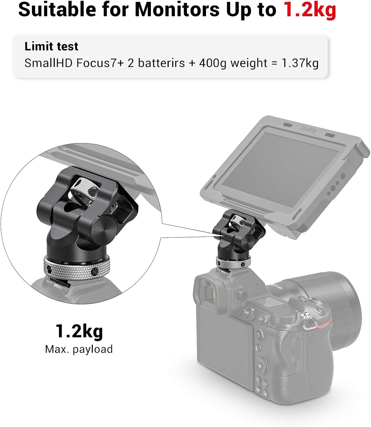 Thumbnail 1 de SMALLRIG Camera Monitor Mount with Cold Shoe Adapter for 5" & 7" Monitors (BSE2346B)