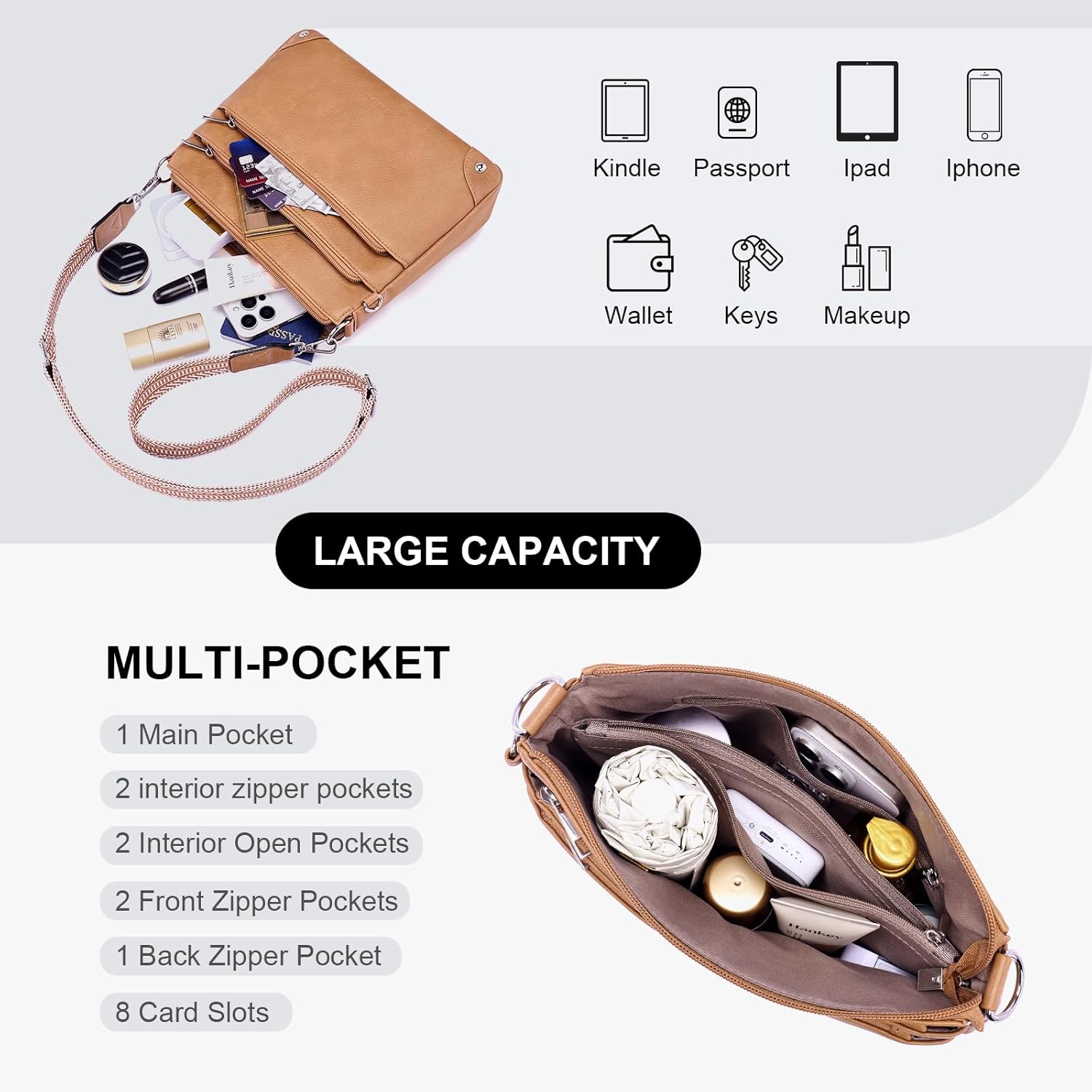 Thumbnail 4 de Lexiyat Cross Body Bag Women: RFID Travel Leather Crossbody with Adjustable Strap