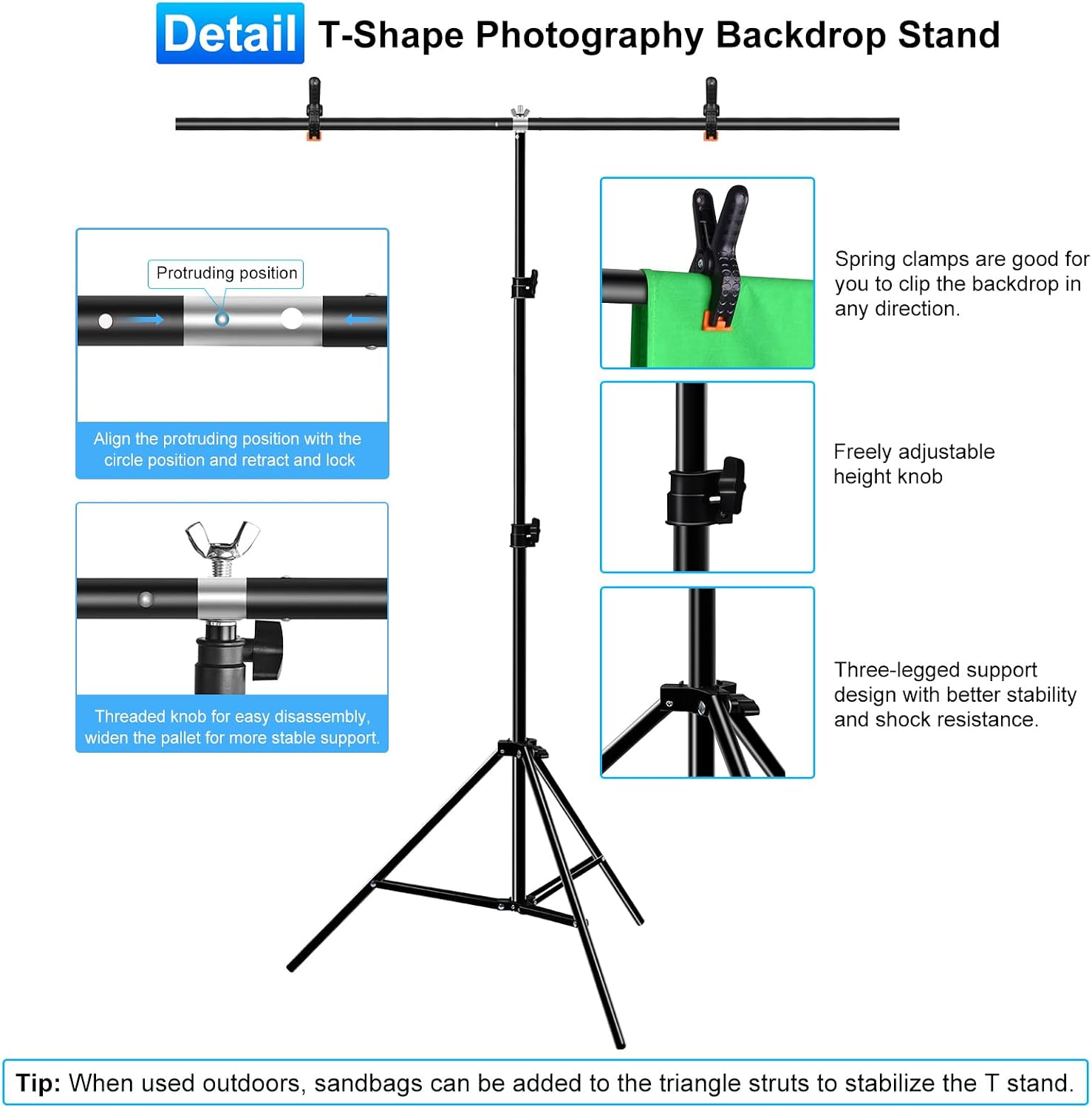 Detalle 2 de PULUZ Greenscreen Backdrop with Stand 1x2m